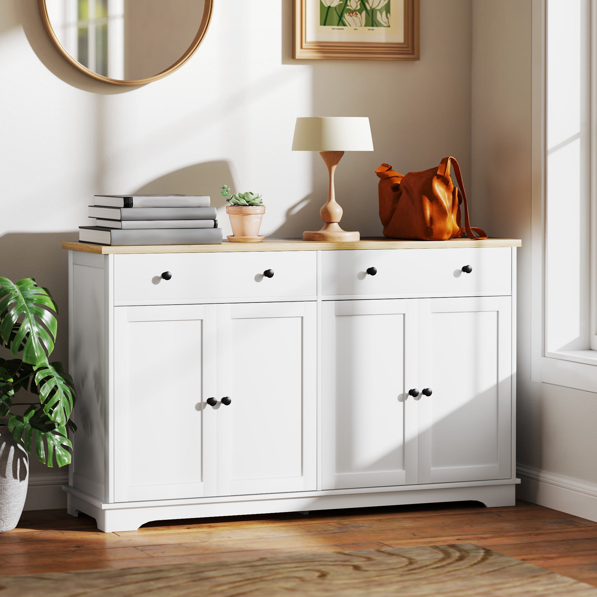 Modern Sideboard, Buffet Cabinet with Storage Drawers, Adjustable Shelves for Living Room, Dining Room, Entryway, White