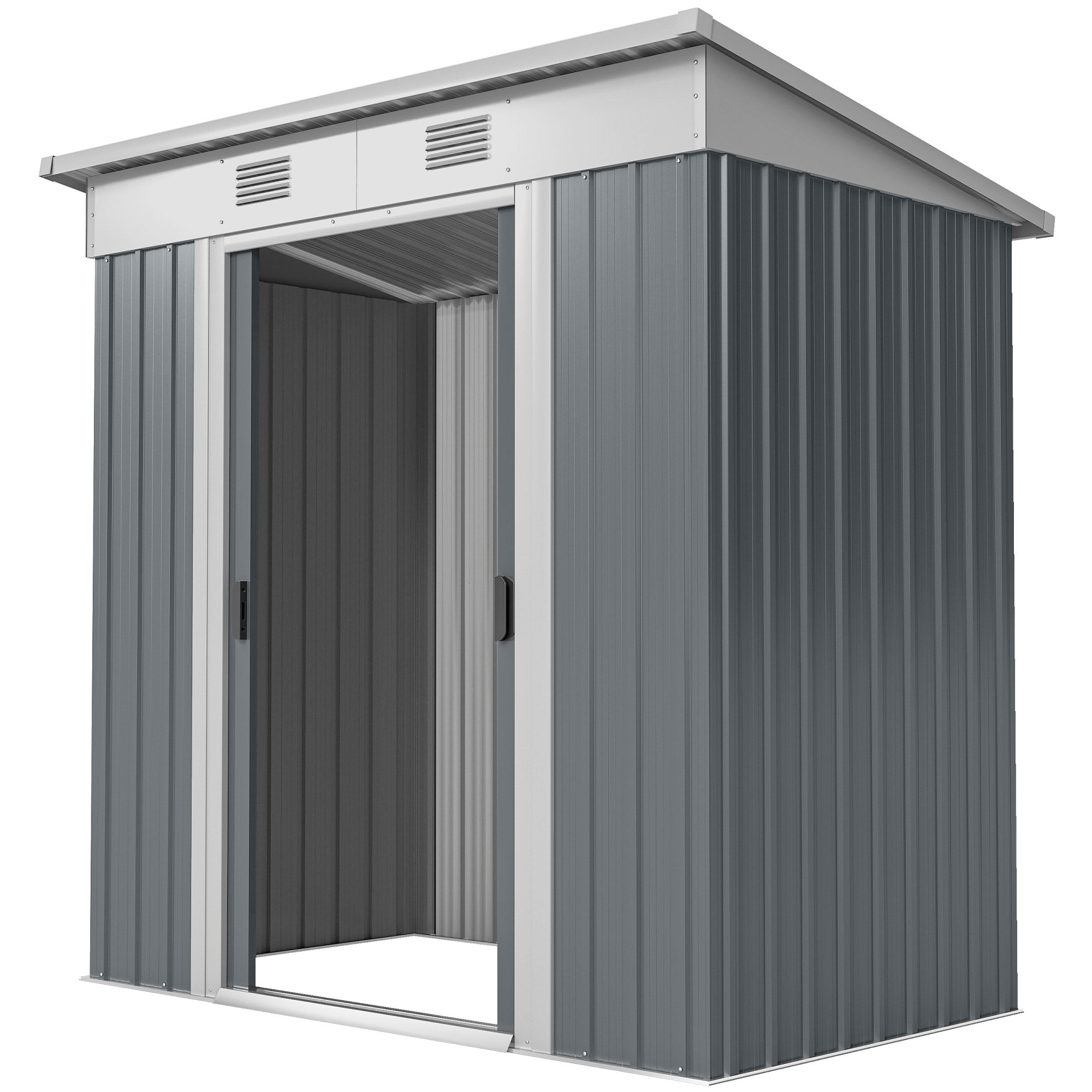 6' x 4' Outdoor Storage Shed, Metal Garden Shed with Lockable Sliding Doors and Vents, Grey