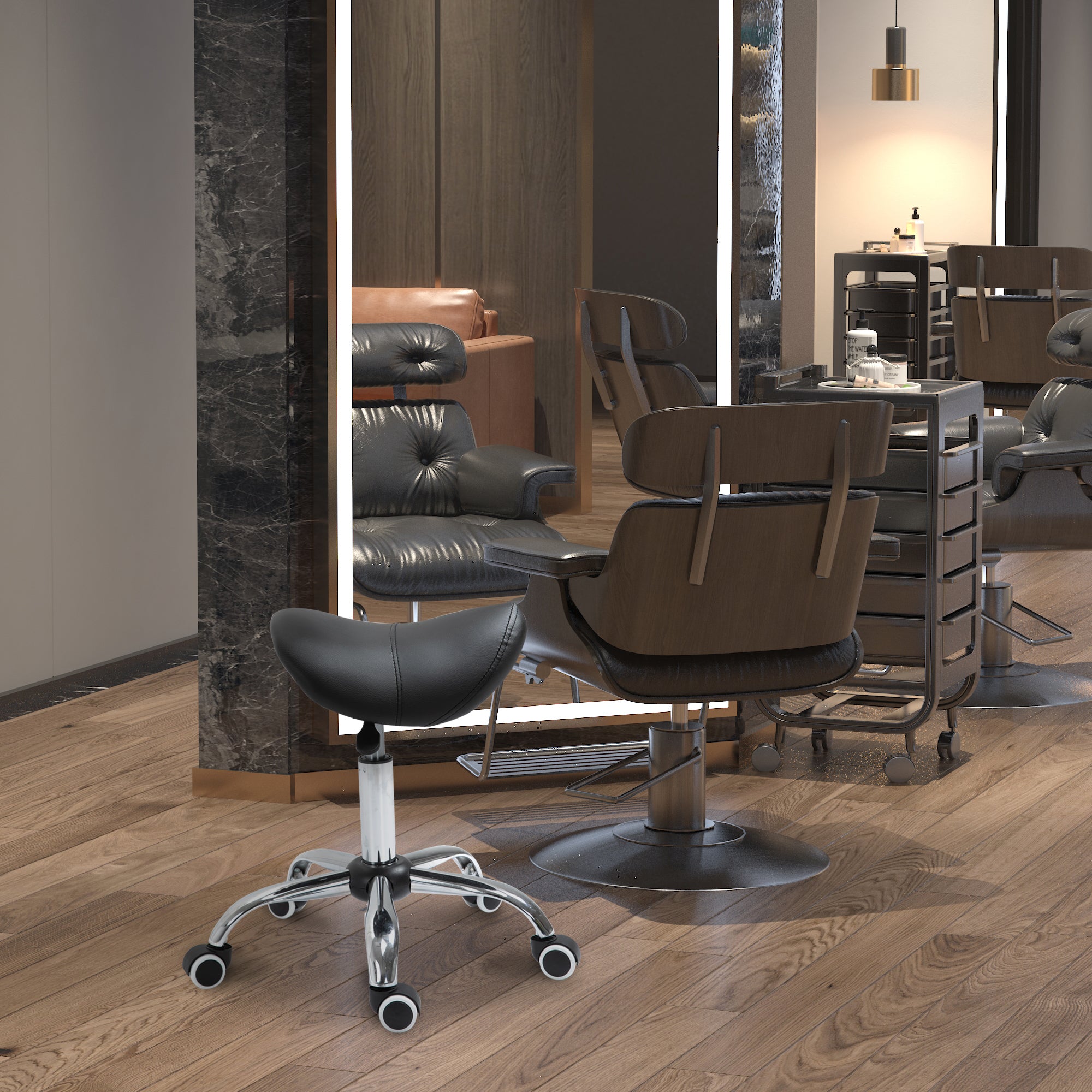 Adjustable Hydraulic Rolling Salon Stool Swivel Saddle Chair Spa Beauty Seat PU Leather,  Black