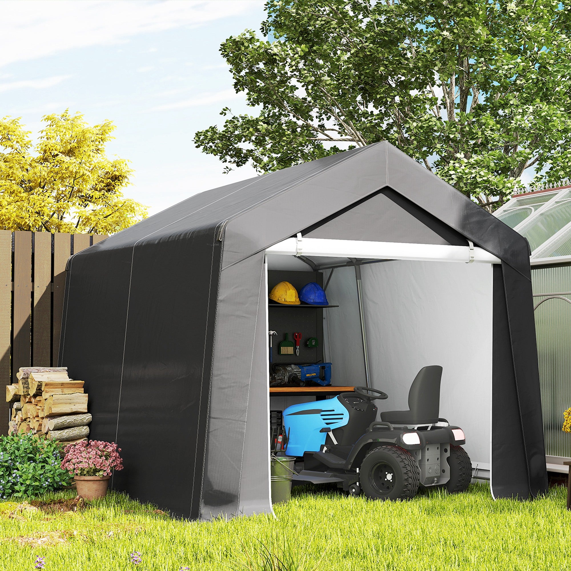 10' x 10' Outdoor Storage Shed Portable Garage with Roll-up Door for Motorcycle, Bike, Garden Tools, Dark Grey