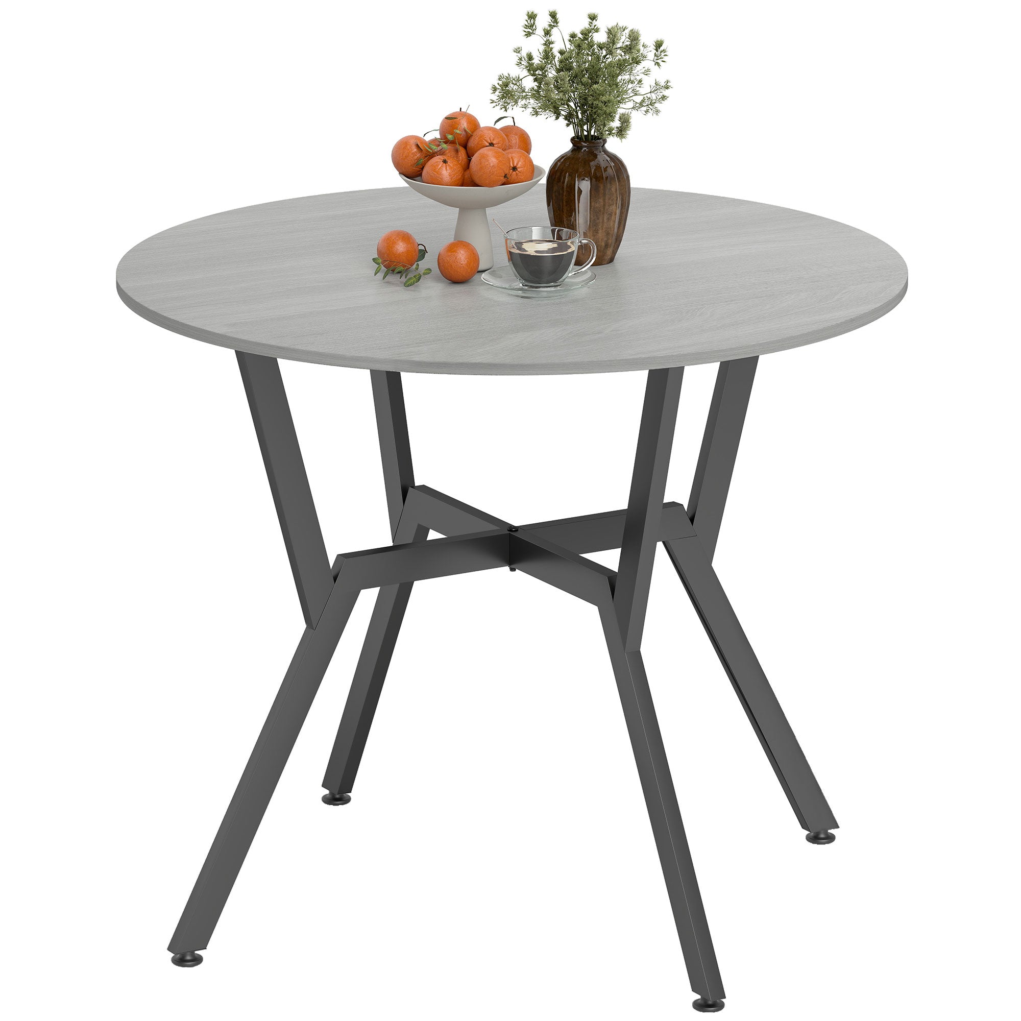 35" Round Dining Table, Modern Dining Room Table with Steel Frame, Space Saving Small Kitchen Table, Grey