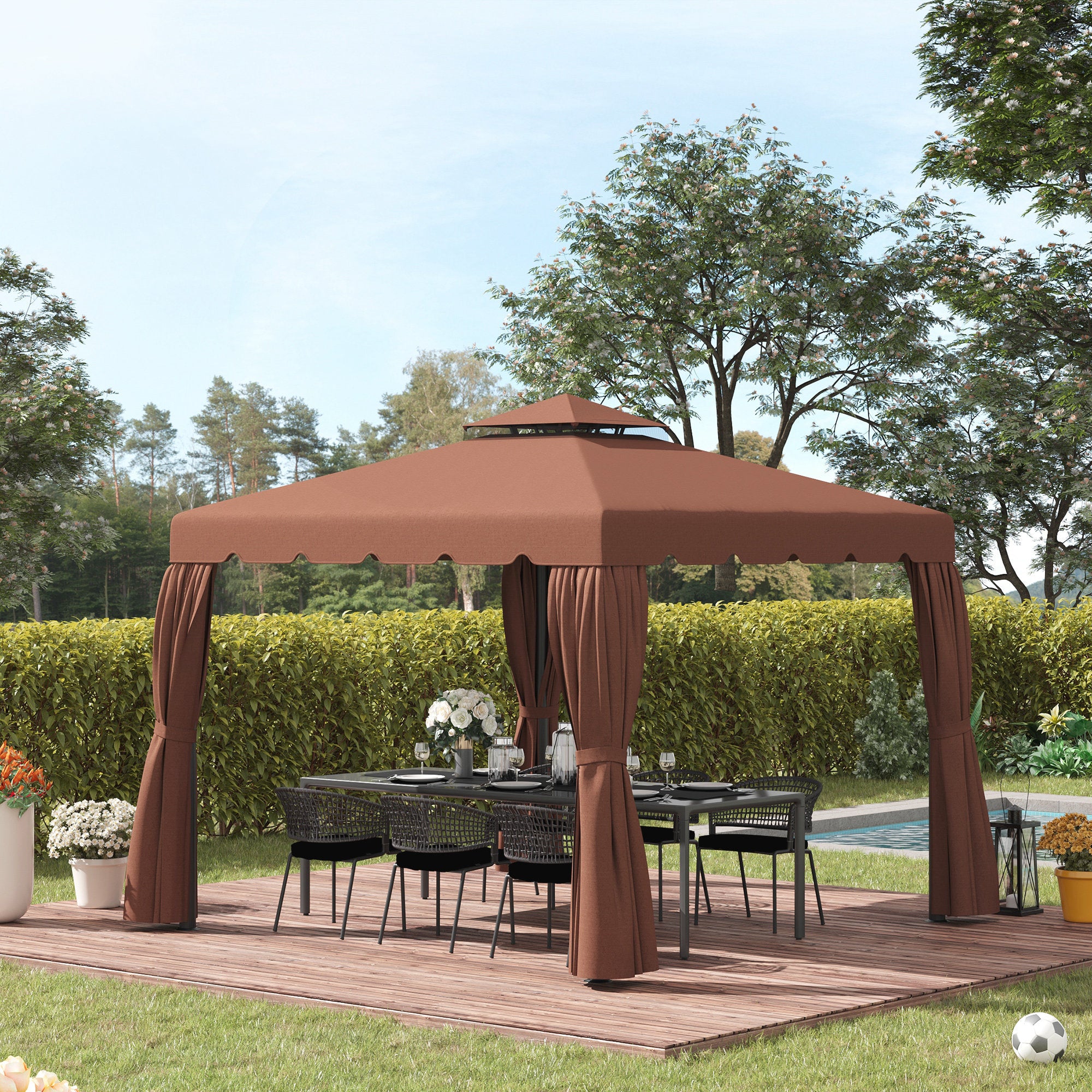 10' x 10' Gazebo Replacement Canopy, Gazebo Top Cover with Double Vented Roof for Garden Patio Outdoor TOP ONLY, Coffee