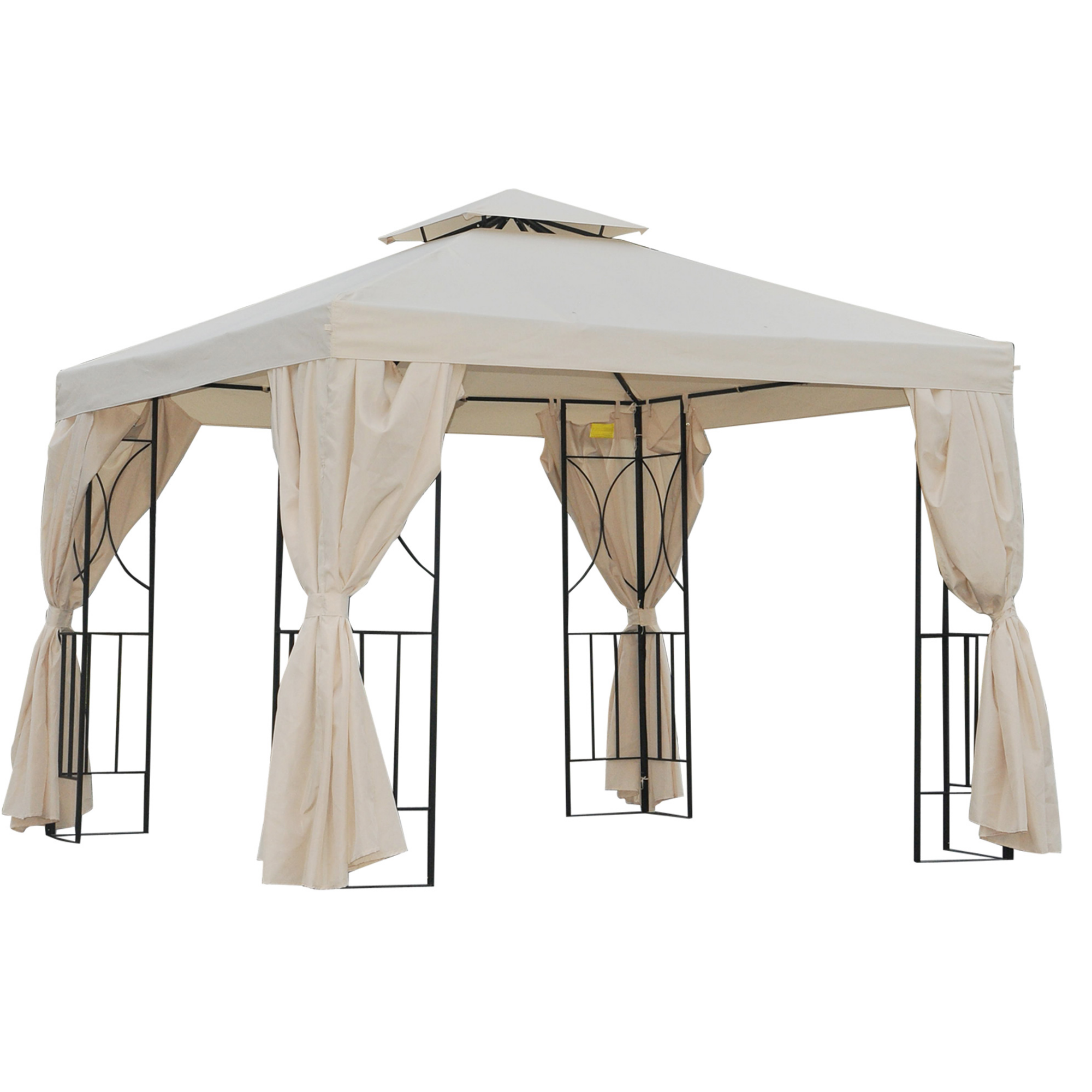10' x 10' Patio Gazebo Outdoor, Canopy Shelter with Double-tier Roof, Pavilion Sidewalls for Garden Events, Cream White