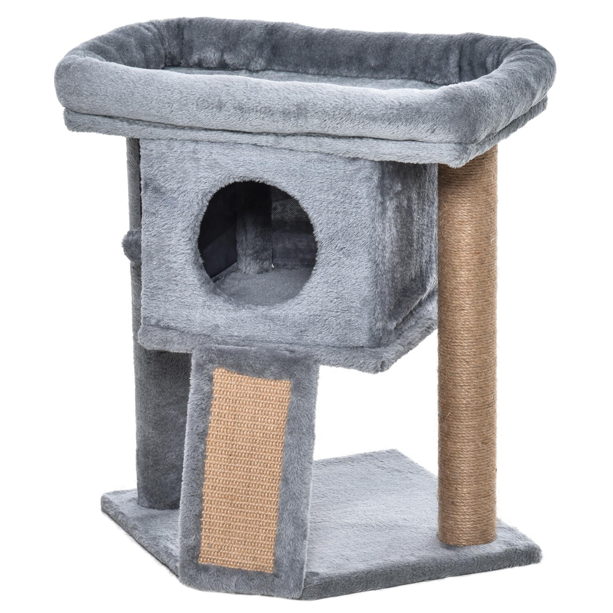 Cat Tree, Small Cat Tower with Perch, Scratching Post, Cat Condo, Toy Ball for Kitty, Indoor Use, Grey