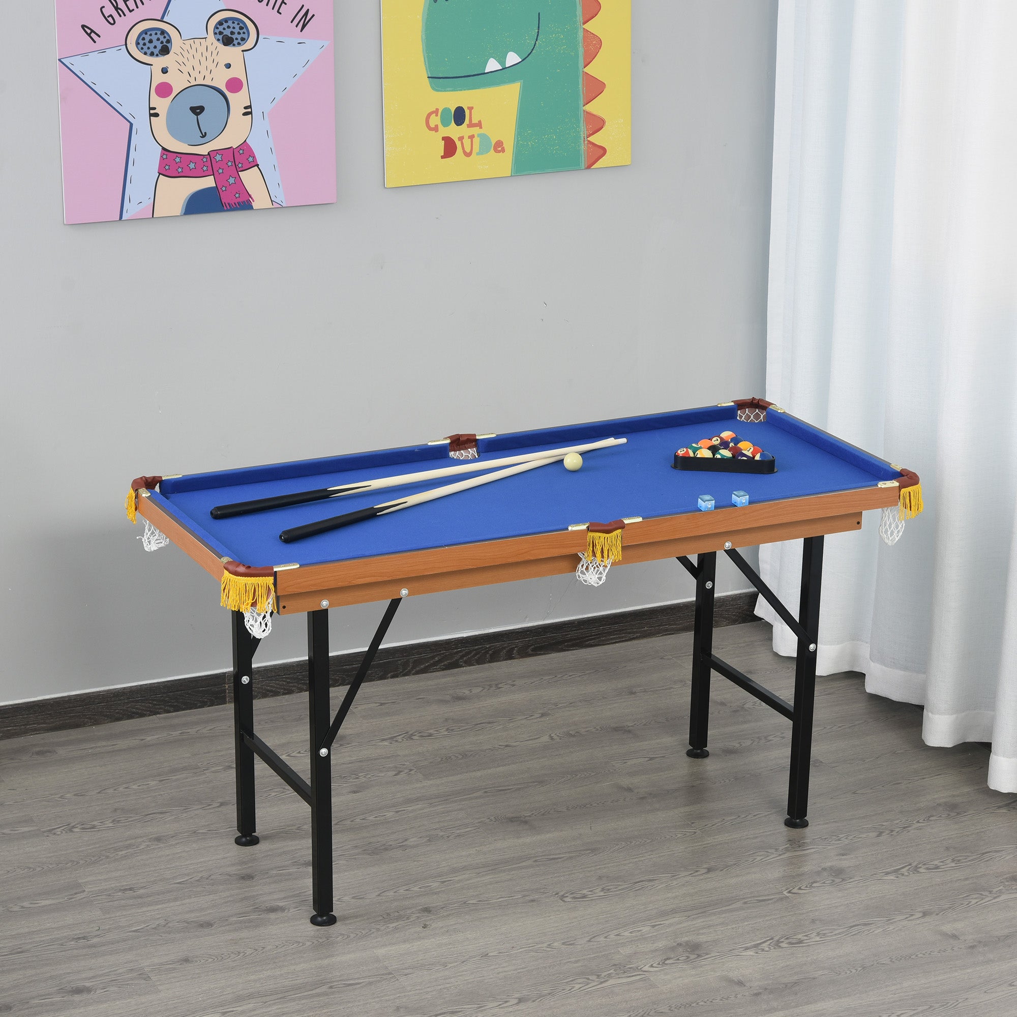Soozier 55" Mini Pool Table Portable Billiard Table Includes Cues, Ball, Chalk, Rack, Blue