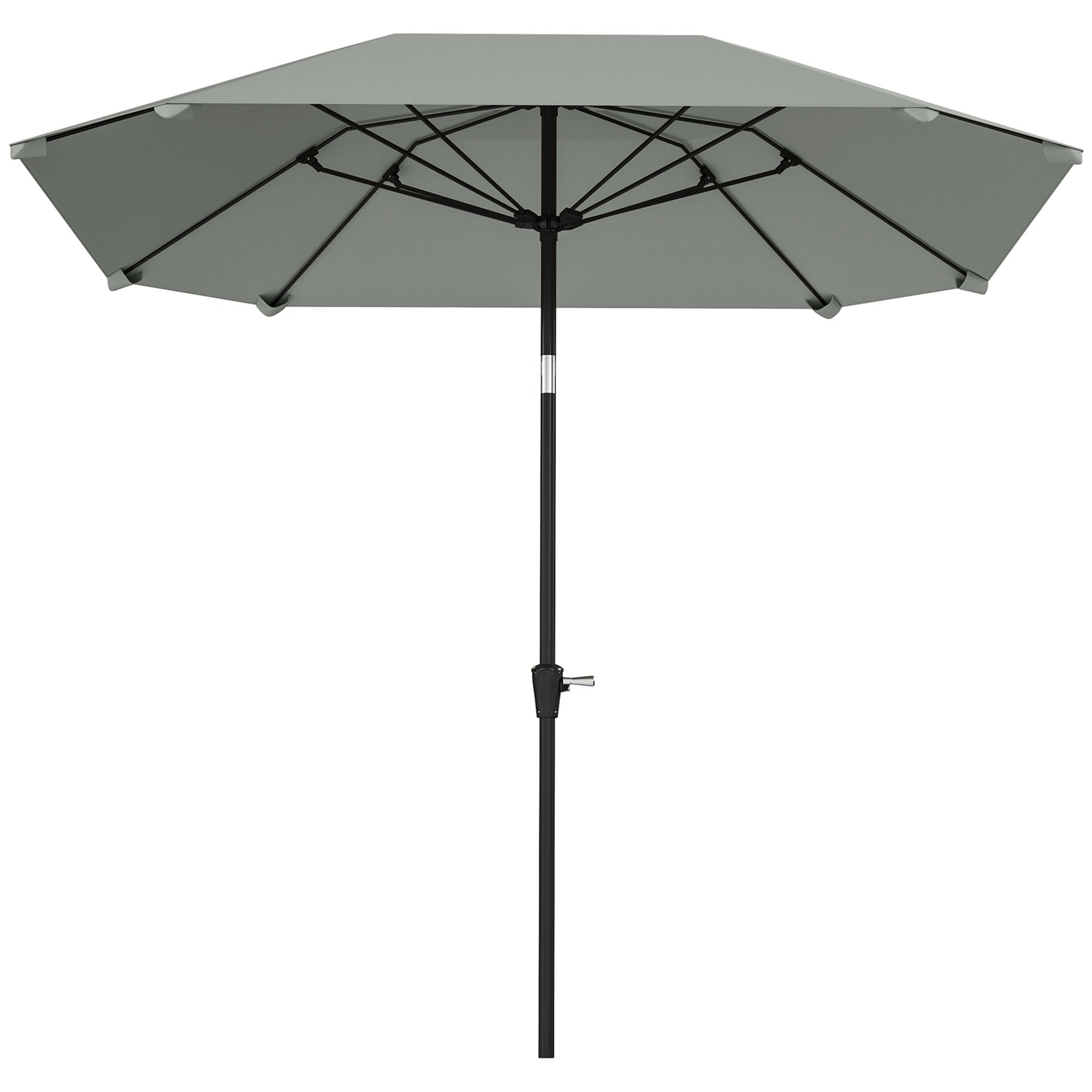 7.6FT Aluminum Patio Umbrella Parasol 8 Ribs Outdoor Market Umbrella with Crank, Push Button Tilt for Deck, Backyard and Lawn, Light Grey