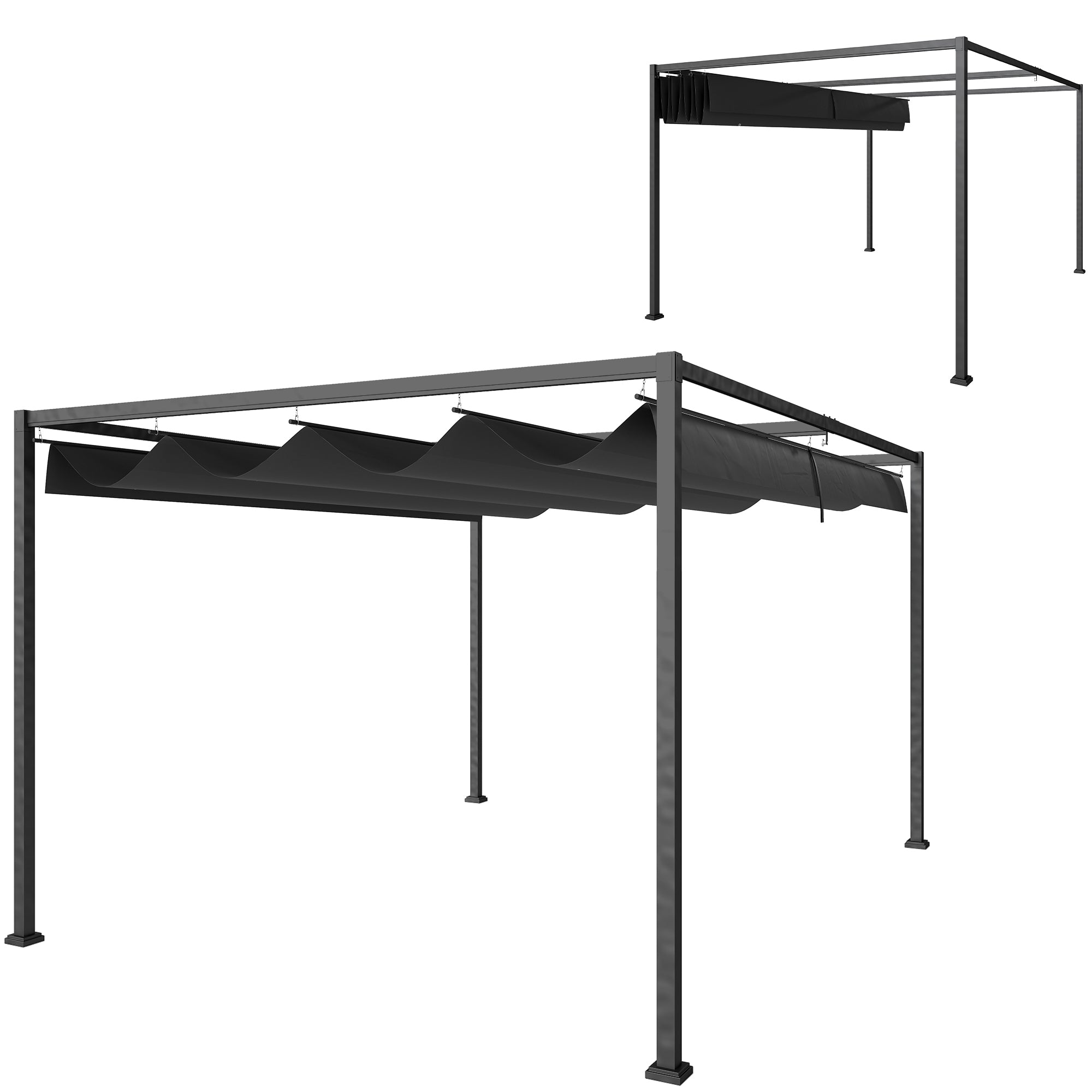 10' x7' Patio Pergola with Retractable Canopy, Outdoor Sun Shelter, Yard Shade, Black