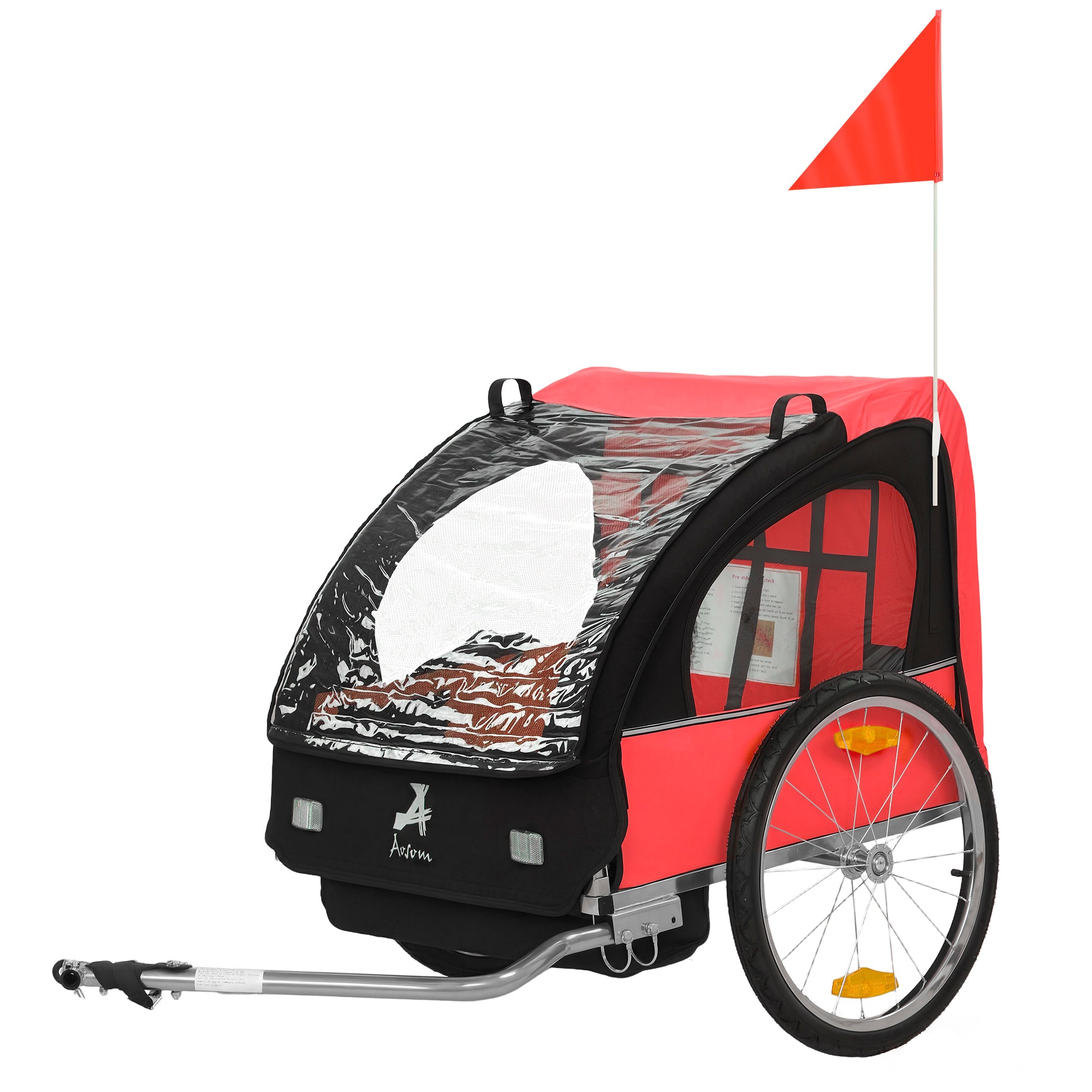 Aosom 2-Seat Child Bike Trailer for Kids with a Strong Steel Frame, 5-Point Safety Harnesses, & Comfortable Seat, Red