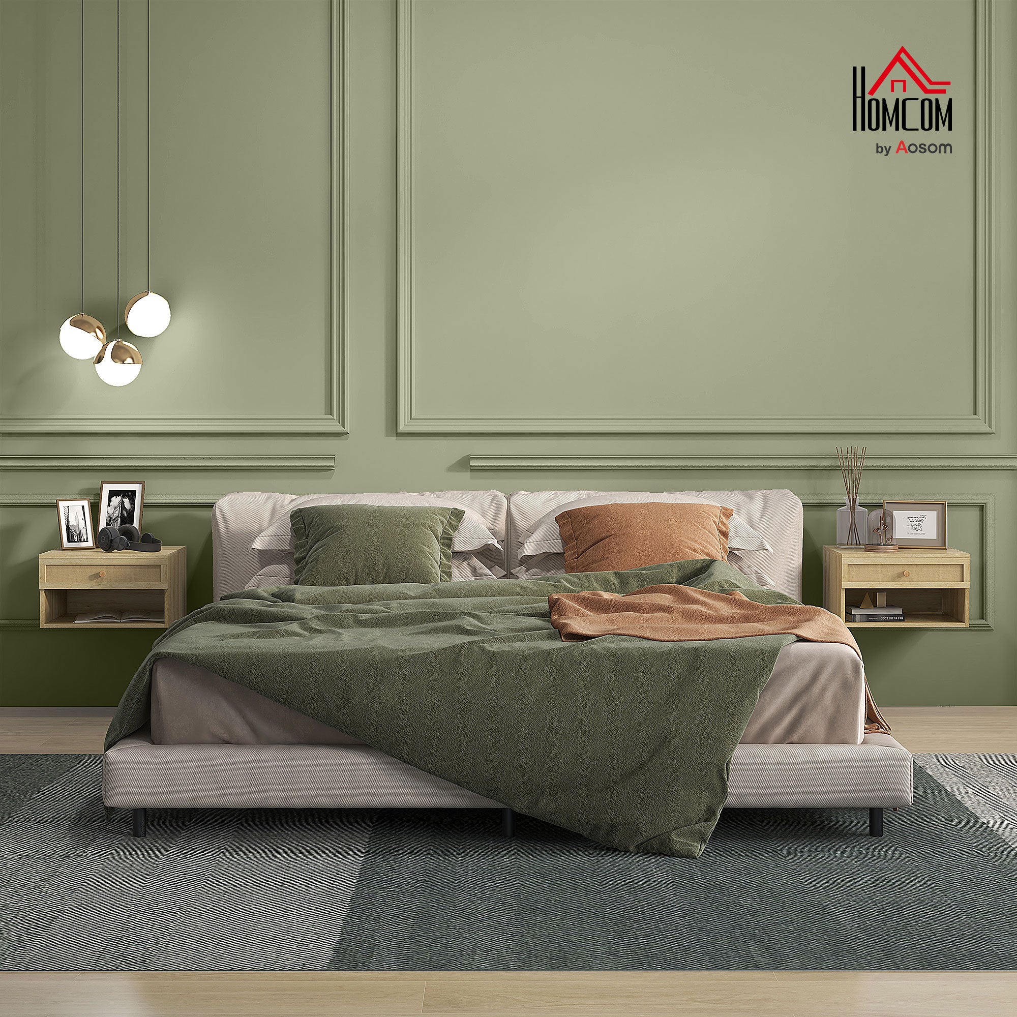 Floating Nightstand Set of 2, Nordic Wall Mounted Bedside Table with Drawer and Open Shelf for Bedroom, Natural Wood