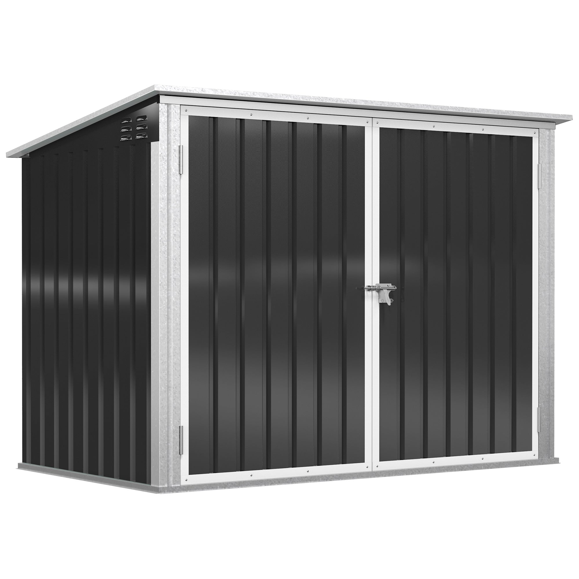Outdoor Trash Can Shed with Double Door and Vents Outdoor Garden Storage for 2 Trash Cans, Dark Grey