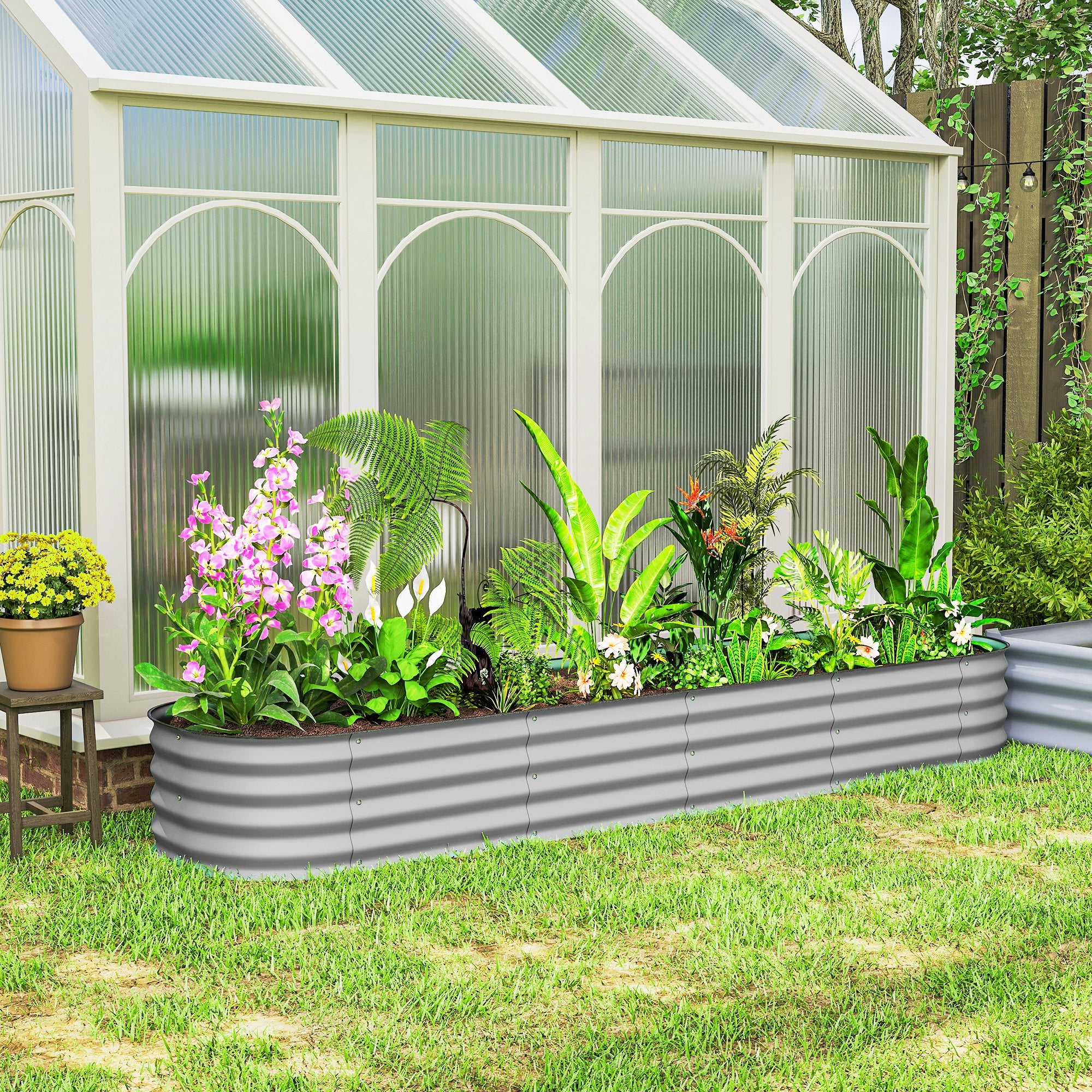 7.9 x 2 x 1ft Galvanized Raised Garden Bed Kit, Metal Planter Box with Safety Edging, Silver