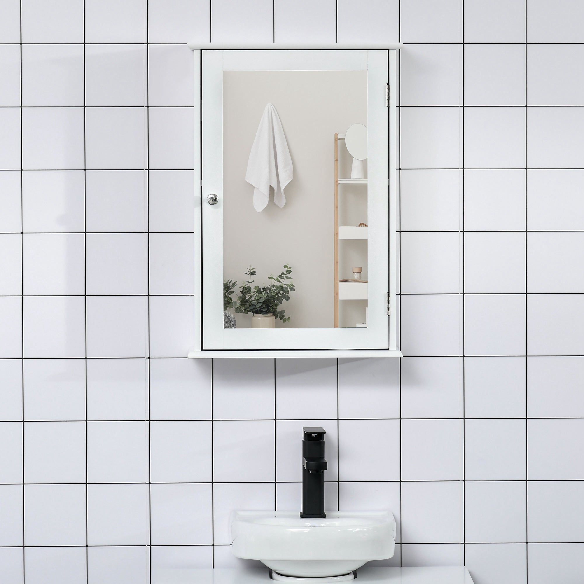 Bathroom Mirror Cabinet, Wall Mounted Medicine Cabinet with Door and Shelves, White