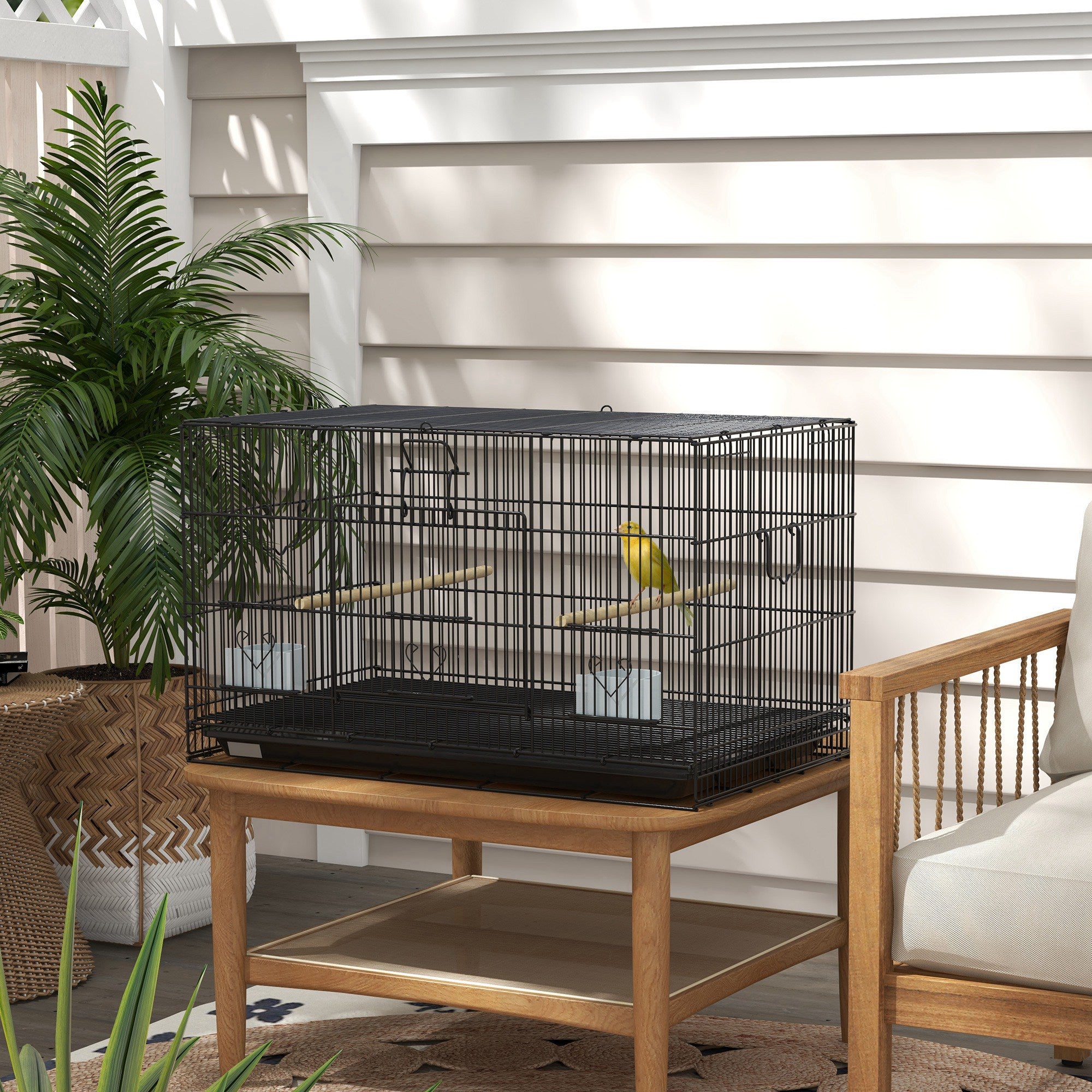 Birdcage for Canaries, Lovebirds Finches, Budgie Cage with Removable Tray, Bottom Mesh Panel, Wooden Perches, Swing, Ramp, Food Containers, 30" L x 18" W x 18" H