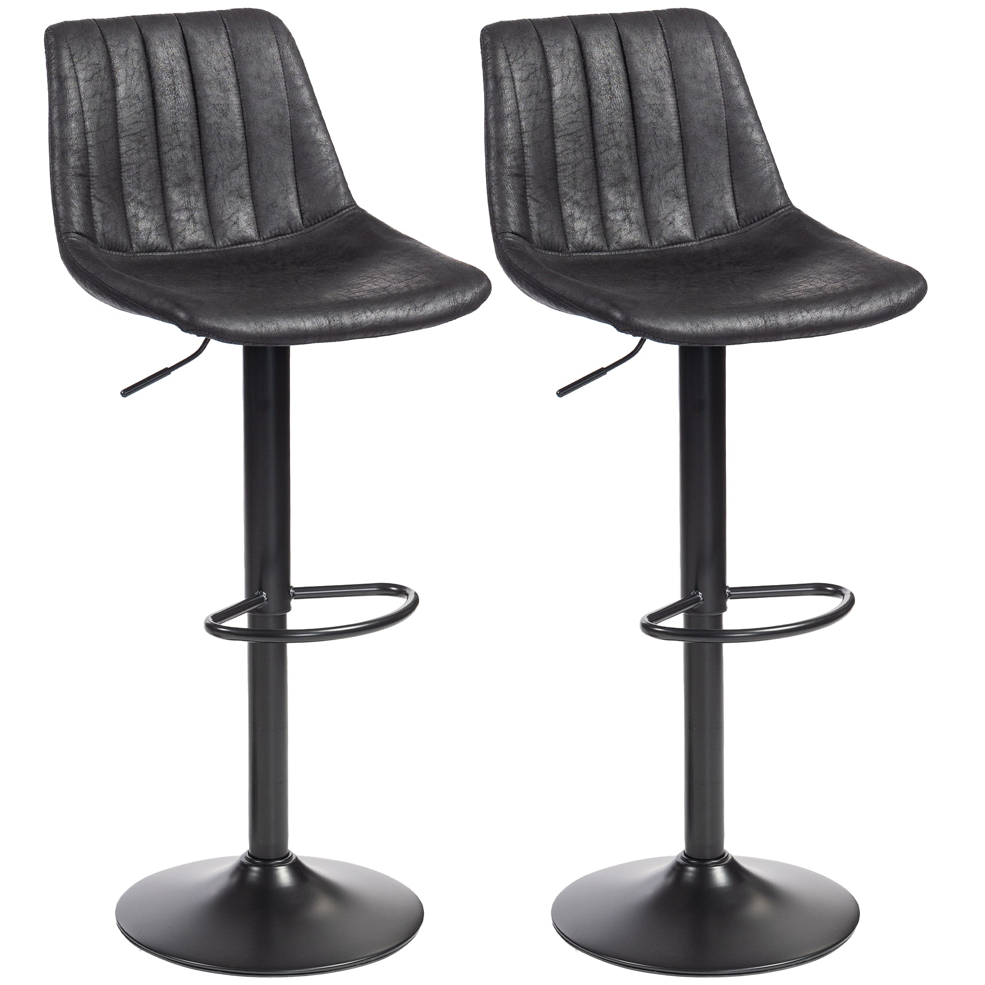Counter Height Bar Stools Set of 2, Adjustable Height Bar Chairs with Swivel Seat, Leathaire Upholstery, Black