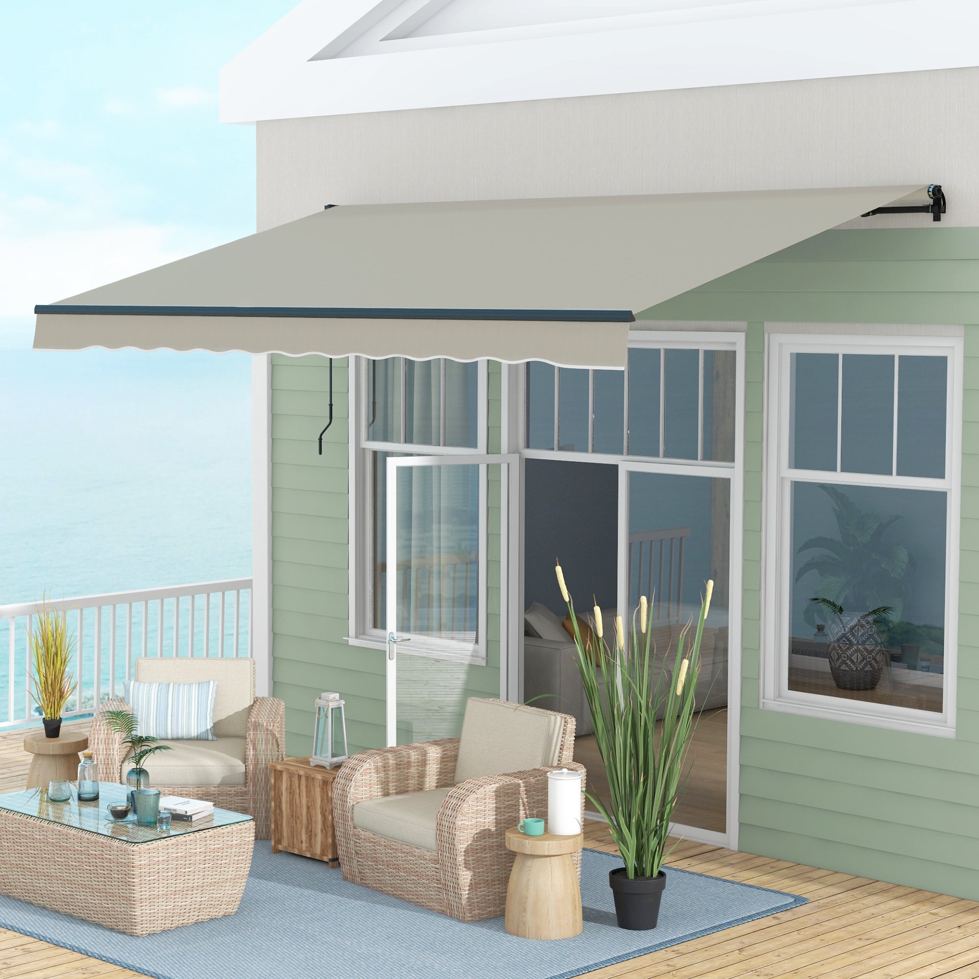 13' x 10' Retractable Awning, 280gsm UV Resistant Sunshade Shelter, for Deck, Balcony, Yard, Light Grey