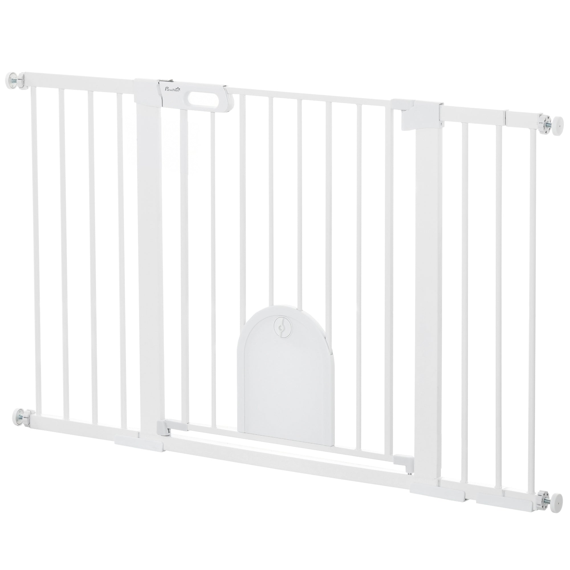 30"-52" Extra Wide Pet Gate Barrier with Small Door, 30"H Dog Gate with Safety Gate Barrier, Stair Pressure Fit, White