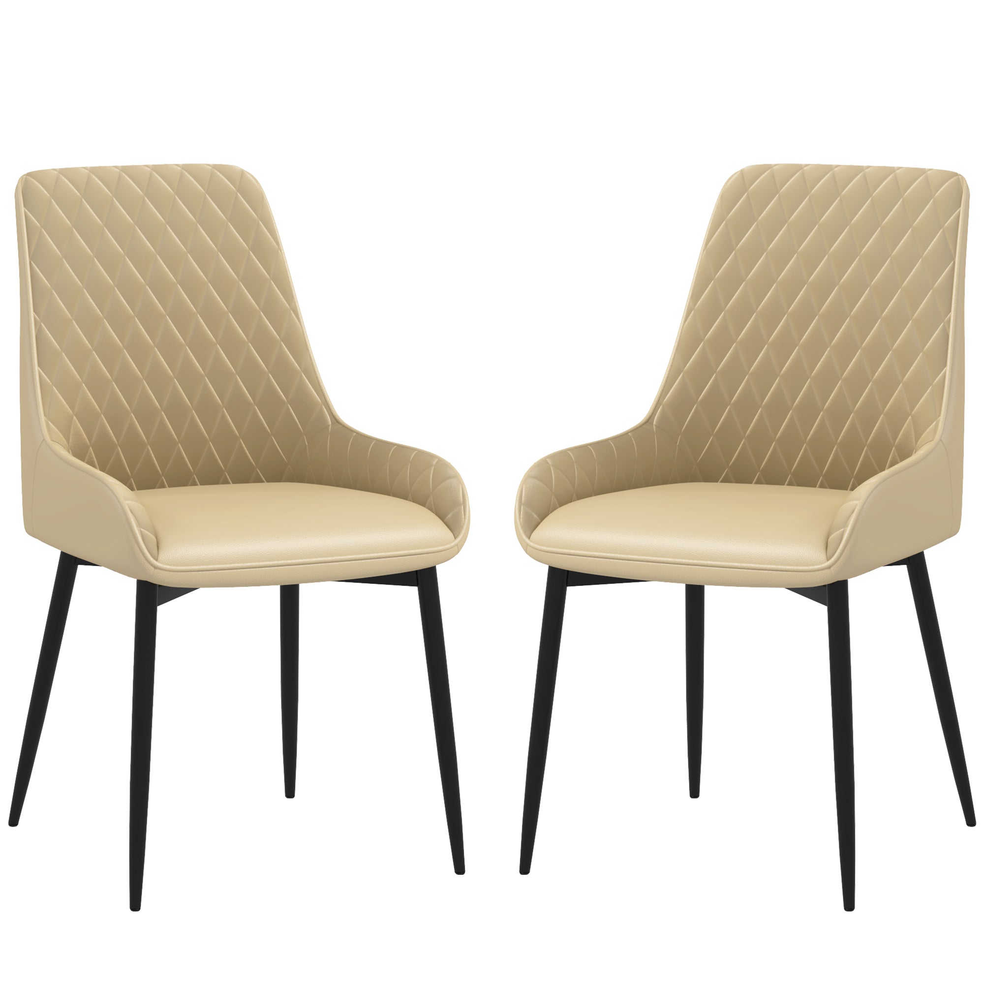 Upholstered Kitchen Chairs, Modern Dining Chairs Set of 2 with Diamond Tufting and Steel Legs for Dining Room, Khaki