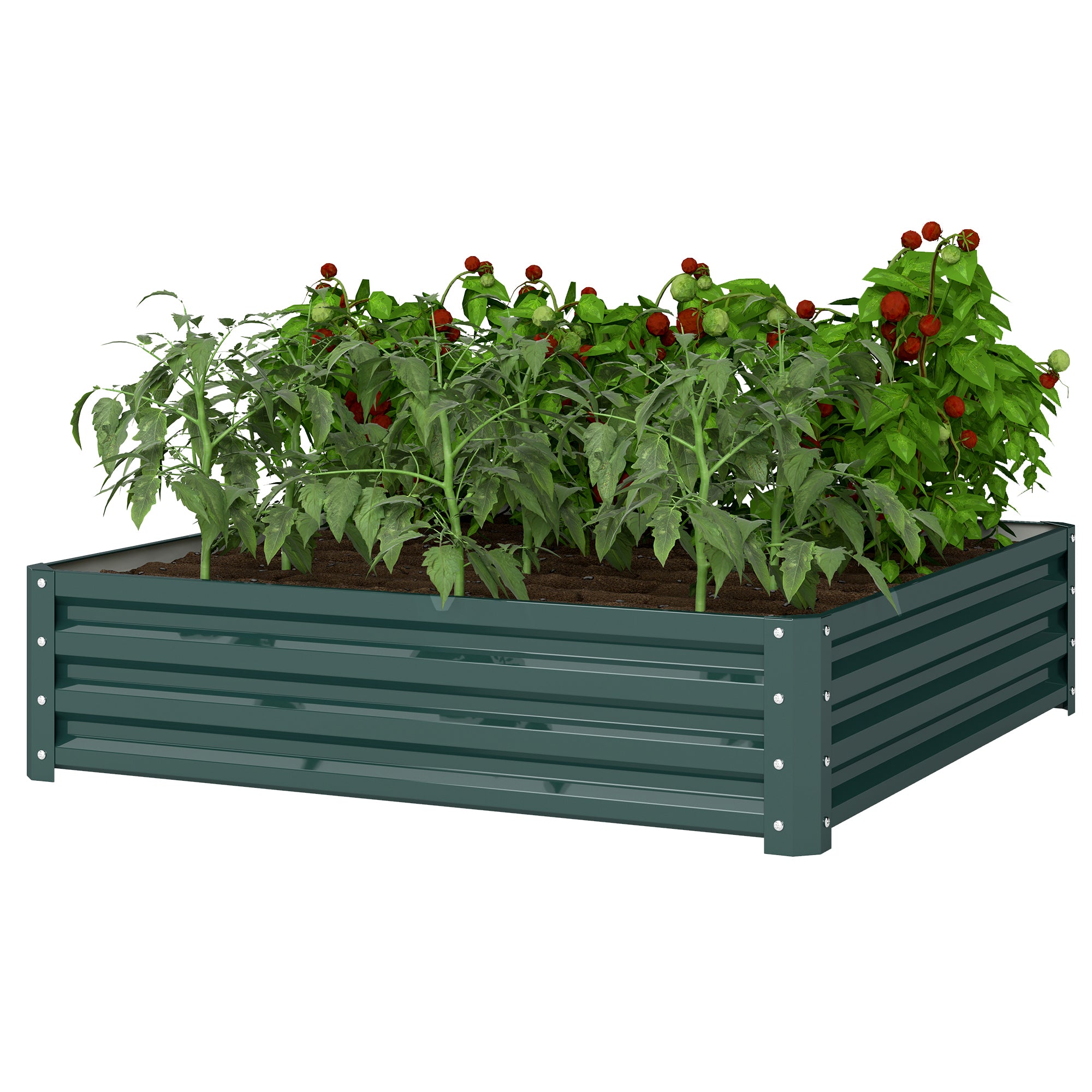 4' x 4' x 1' Raised Garden Bed Galvanized Steel Planter Box for Vegetables, Flowers, Herbs, Green