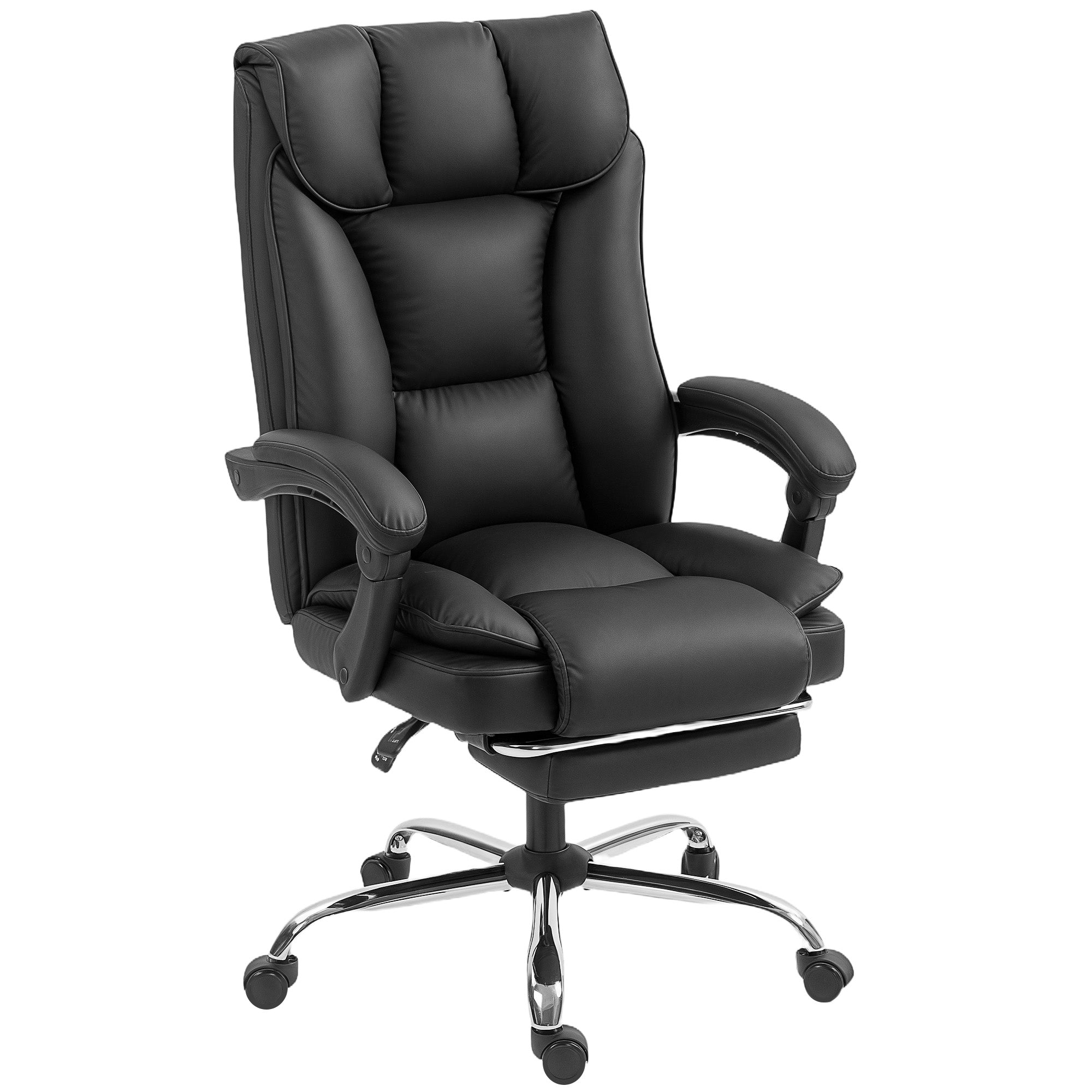 Executive Office Chair, Pet-Friendly Leather Ergonomic Desk Chair with Footrest, Swivel Recliner, Black