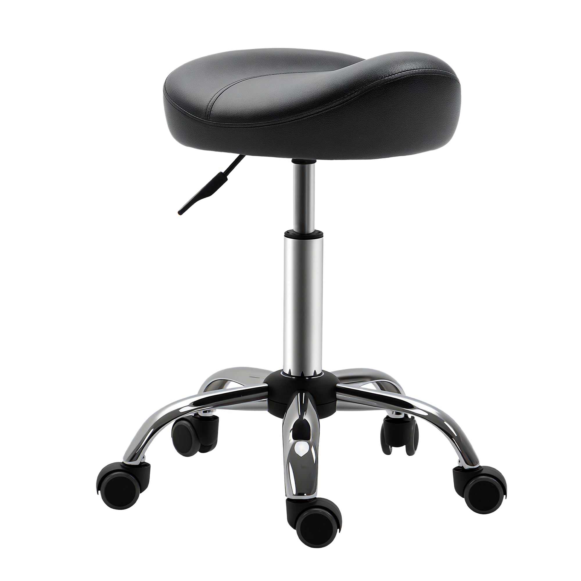 Saddle Stool, Height Adjustable Rolling Salon Chair with PU Leather for Massage, Spa, Clinic, Beauty and Tattoo, Black