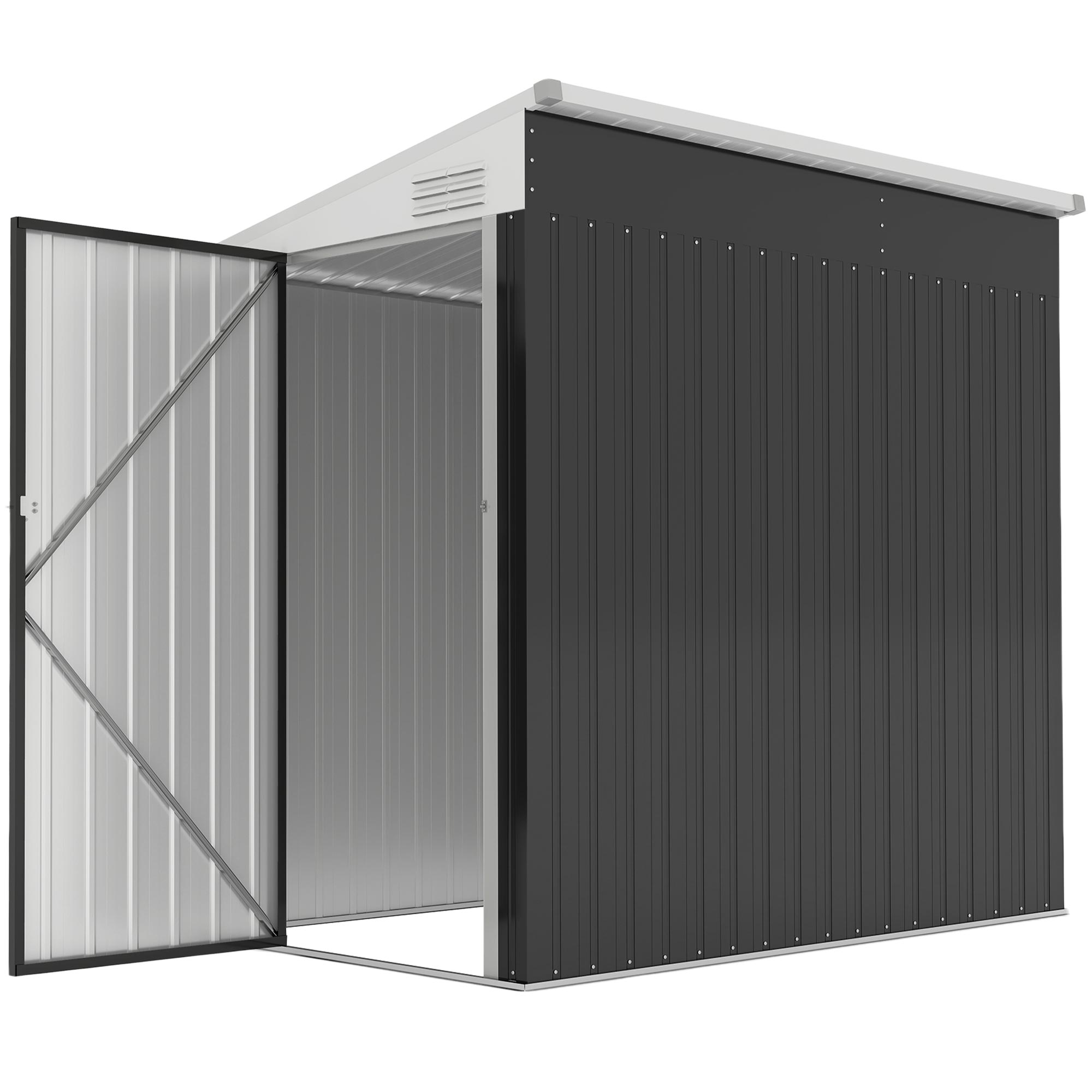 4' x 6' Outdoor Storage Shed Lean to Shed Outdoor Metal Tool Shed with Lockable Door and Air Vents, Dark Grey