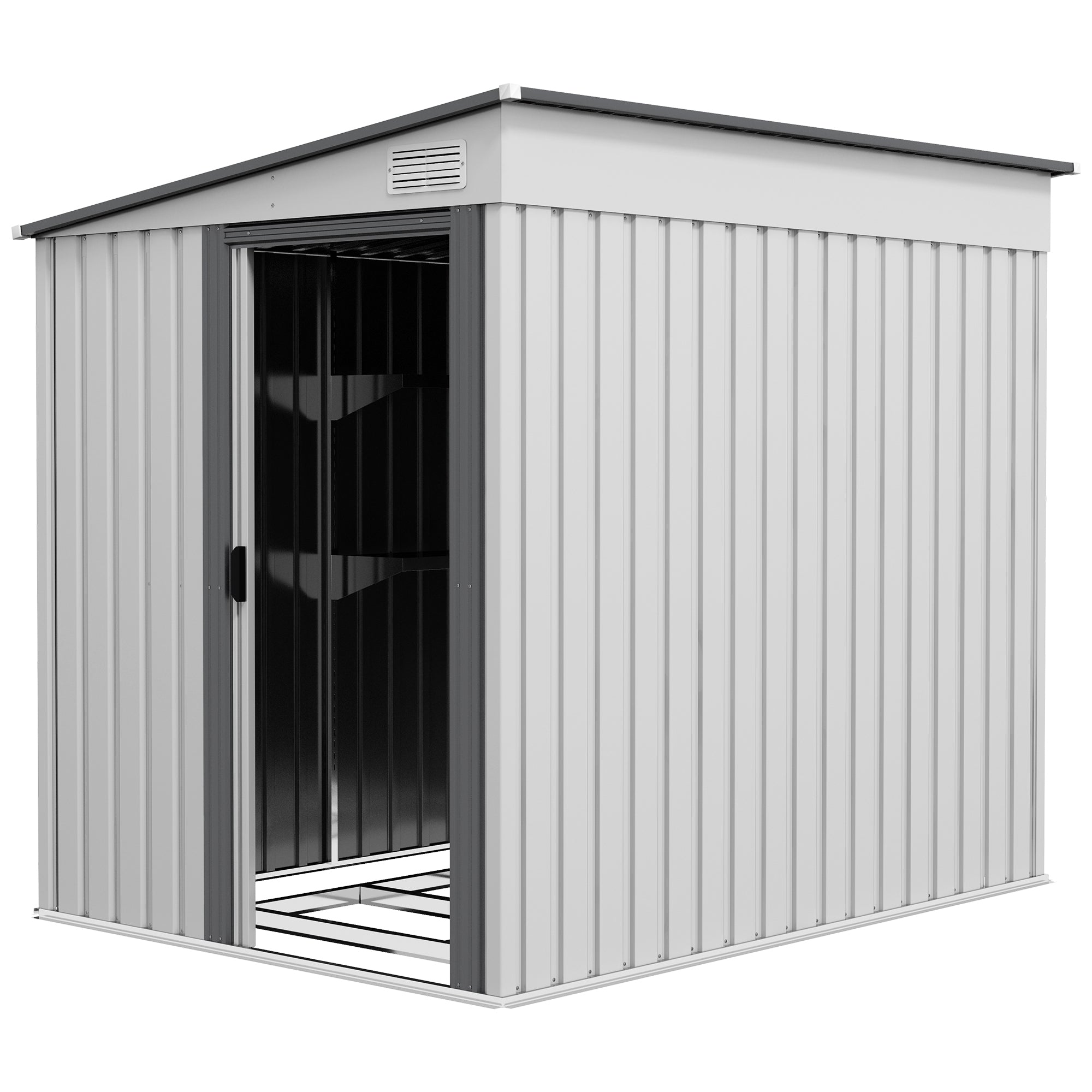 5x7 Garden Shed, Lean-to Metal Storage with Foundation, Sliding Door & 2 Vents for Garden Tools, White