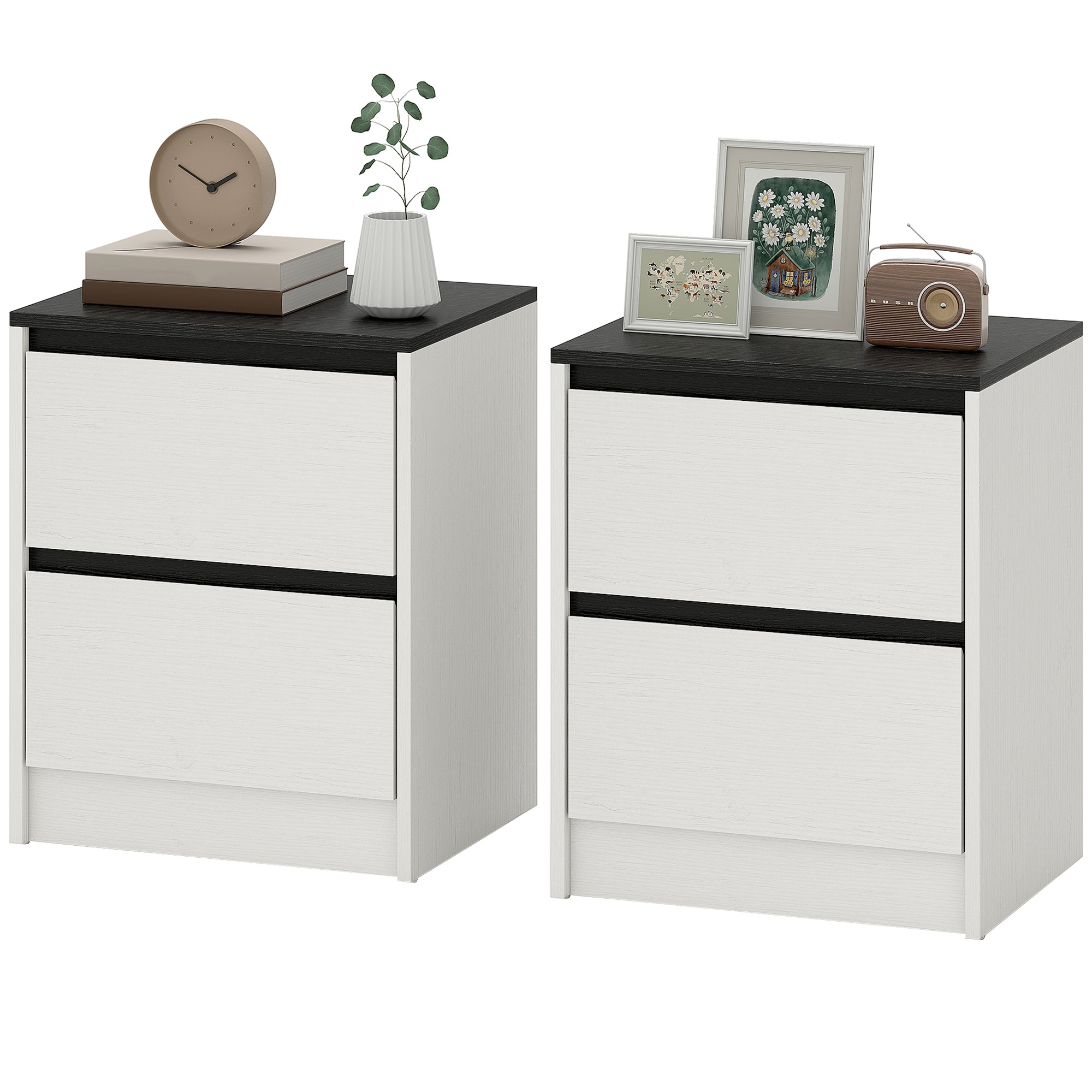 Nightstands Set of 2, Modern Bedside Tables with 2 Drawers, End Side Tables for Bedroom, White