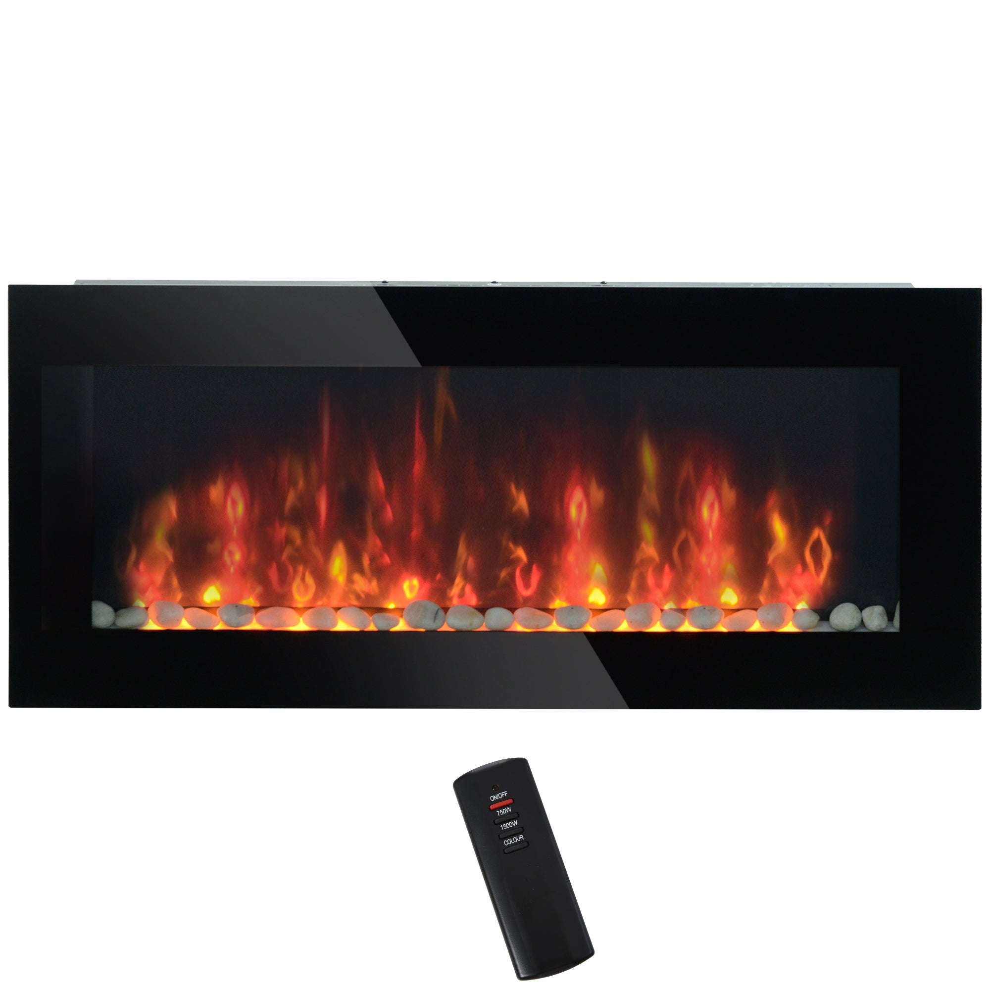 Wall Mounted Fireplace, 41 Inch Modern Electric Fireplace with Patented LED Flame Effect and 7 Colors, Black