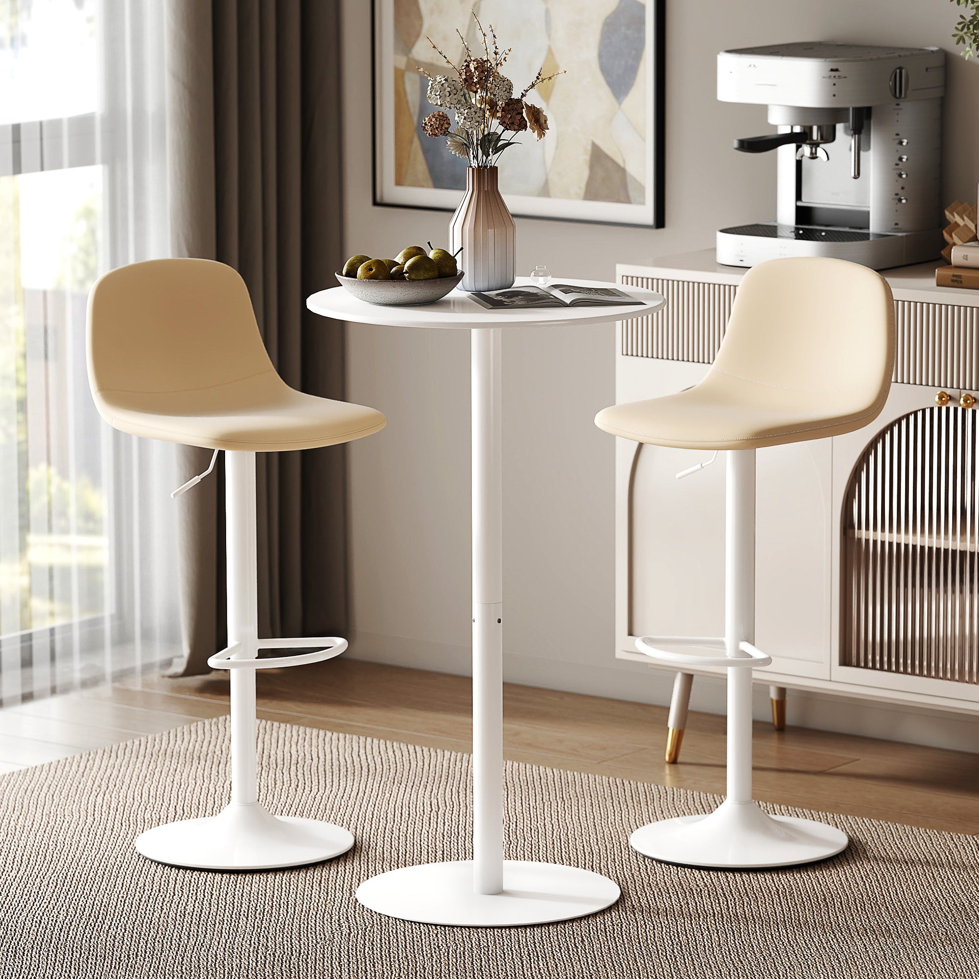 Round Bar Table for 2, Modern Pub Table with Steel Frame, Easy Assembly for Small Space Home Bar Cocktail Bistro, White
