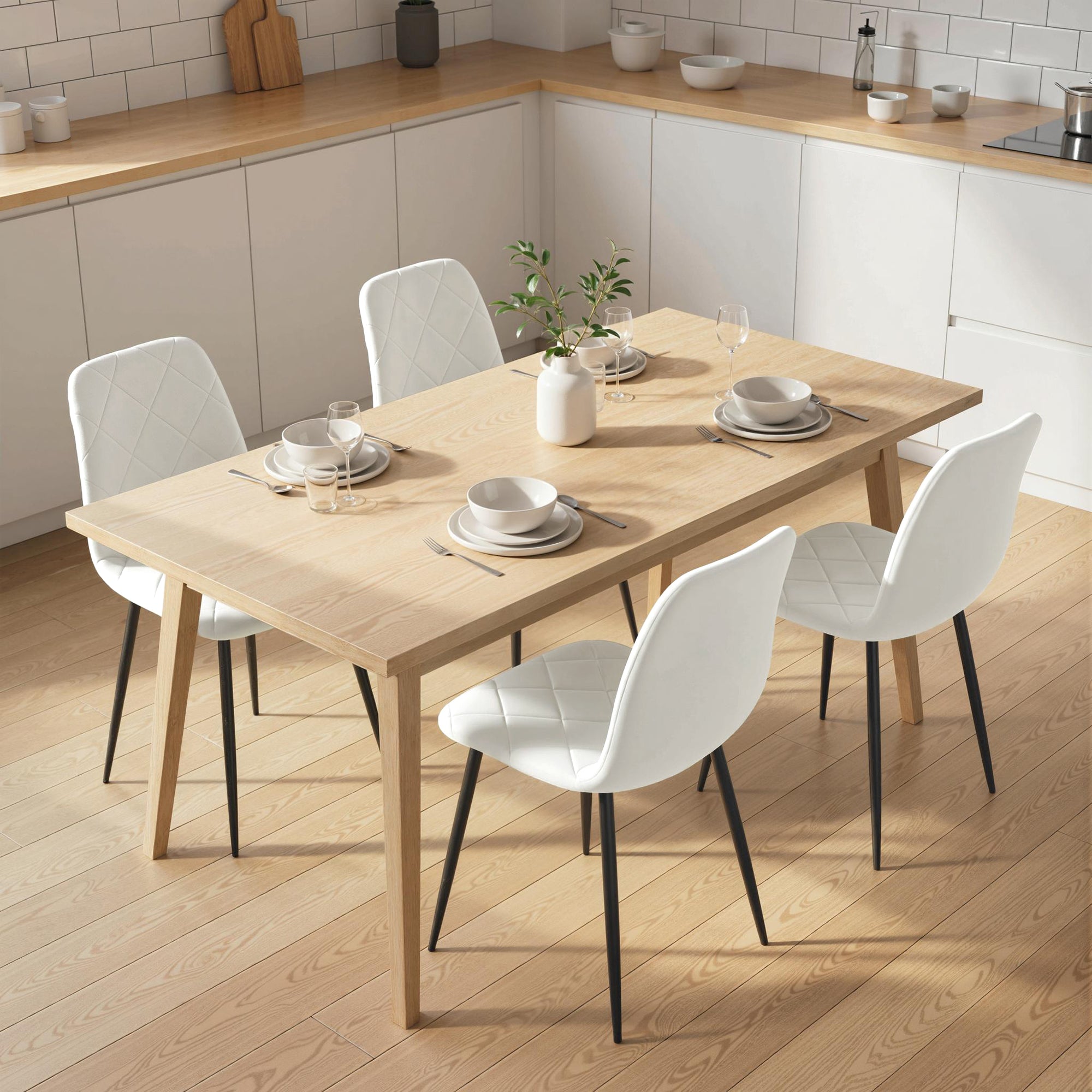 Dining Chairs Set of 4, Upholstered Dining Room Chairs with Steel Legs, Modern Kitchen Chair for Dining Room, Cream