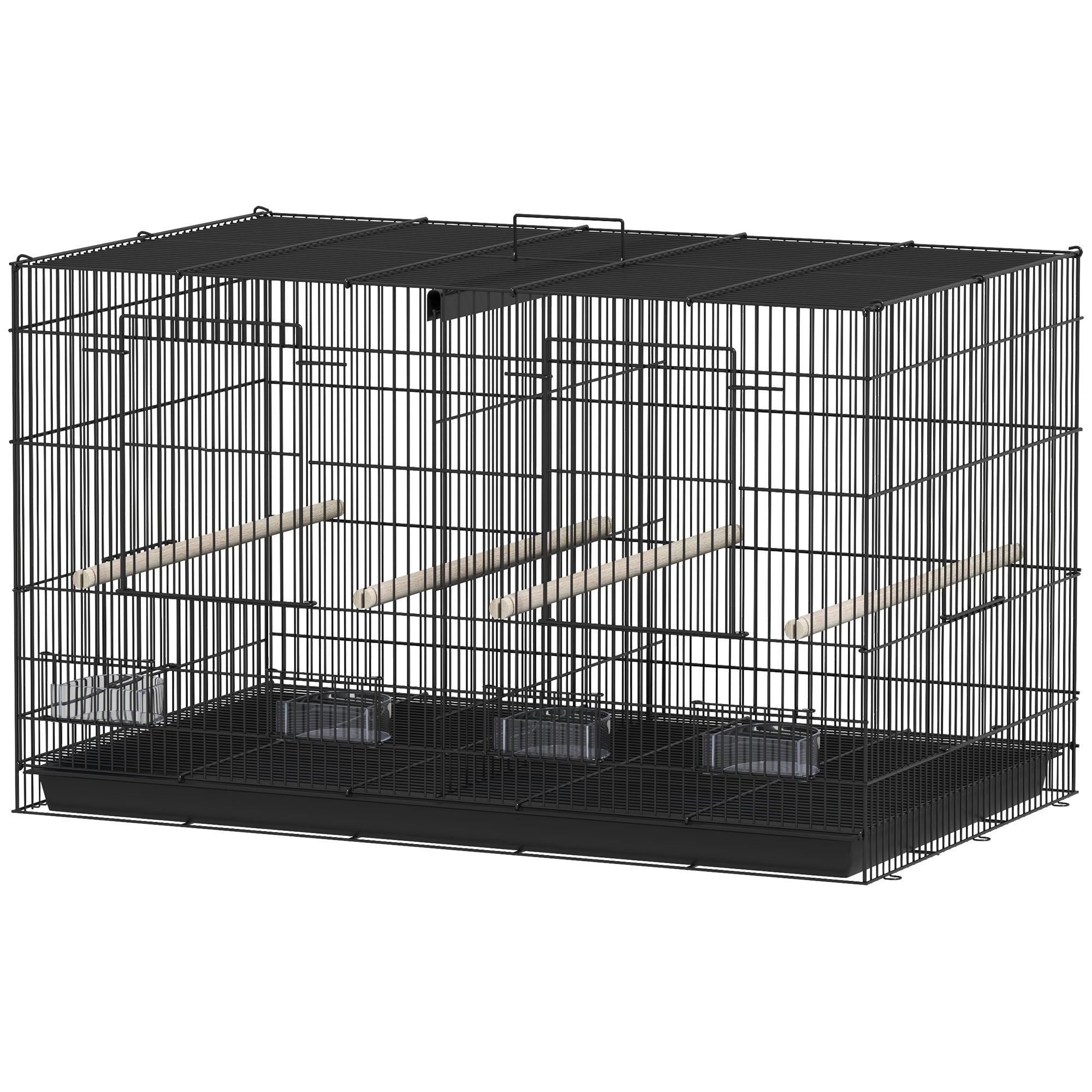 18" H Bird Cage, Large Parakeet Cage for Budgie, Lovebird, Canary, Finches with Divider, Black