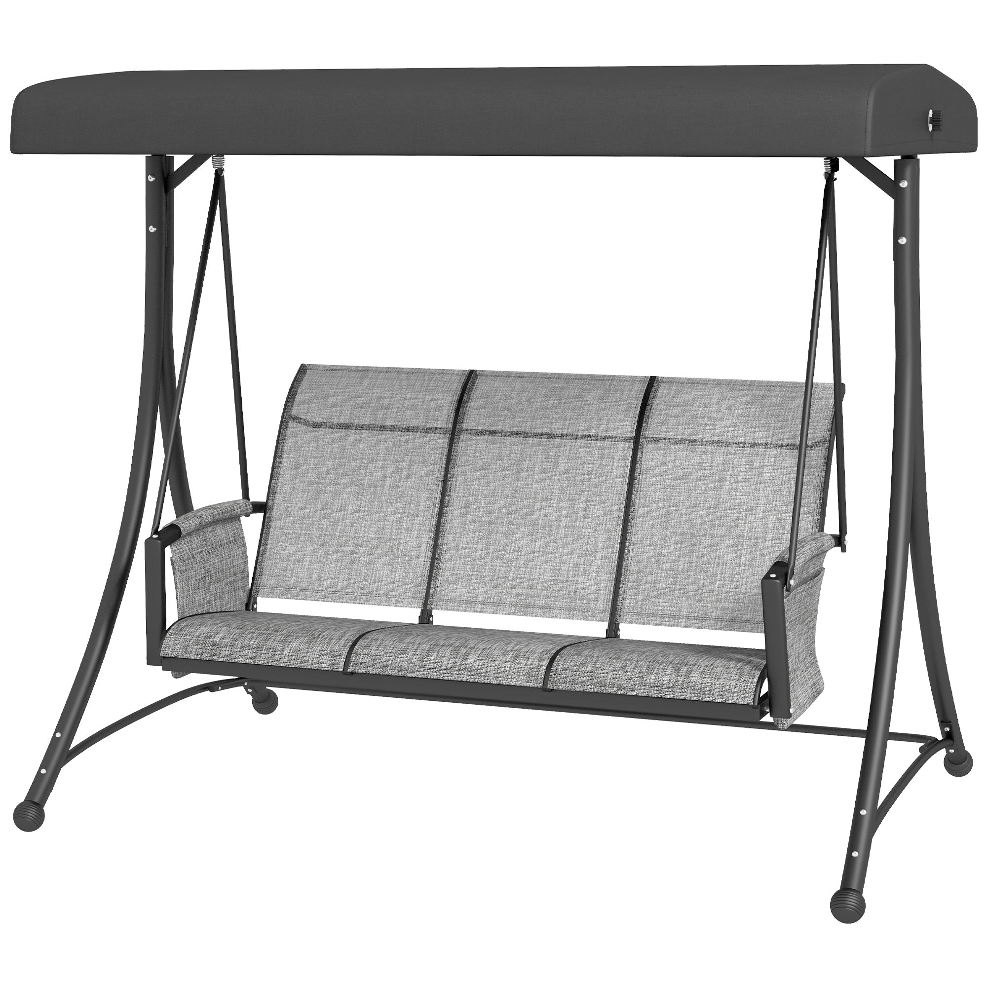 3 Person Outdoor Porch Swing Chair with Adjustable Canopy, Mixed Grey