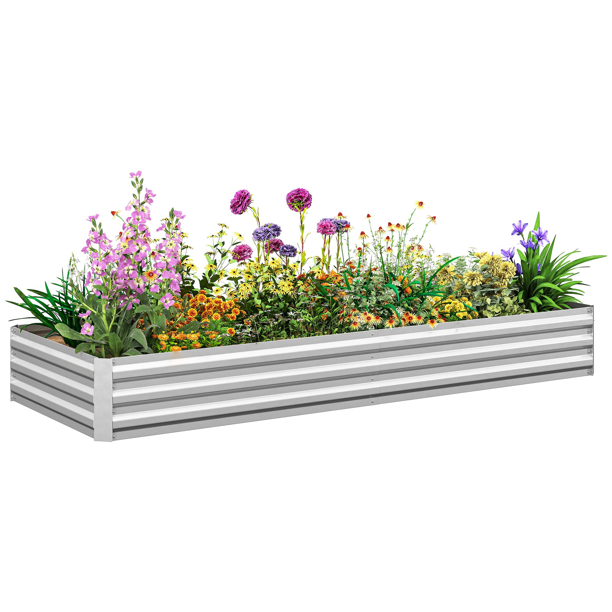 95" x 36" x 12" Galvanized Raised Garden Bed, Metal Elevated Planter Box for Growing Flowers, Herbs, Succulents, Silver