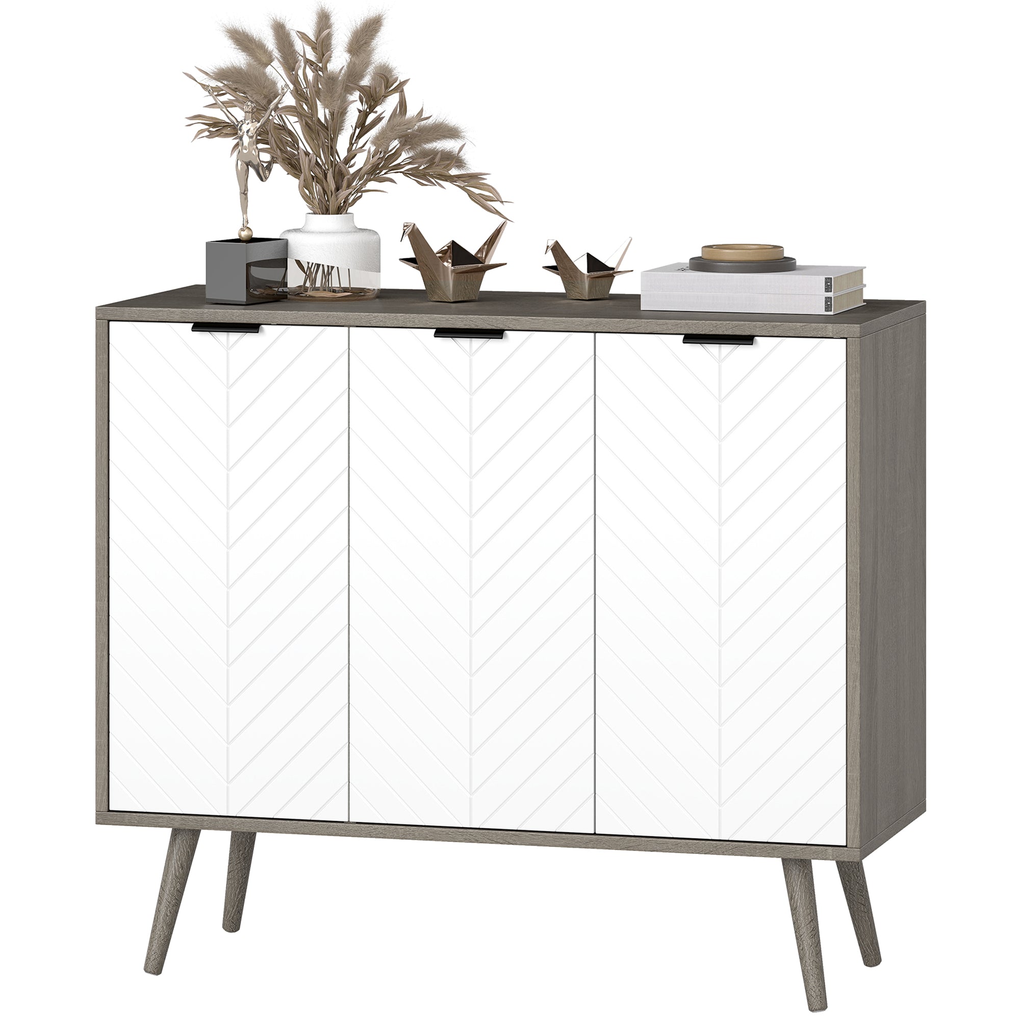 Modern Sideboard and Buffet, Dining Room Cabinet with Adjustable Shelves and 3 Doors, Grey