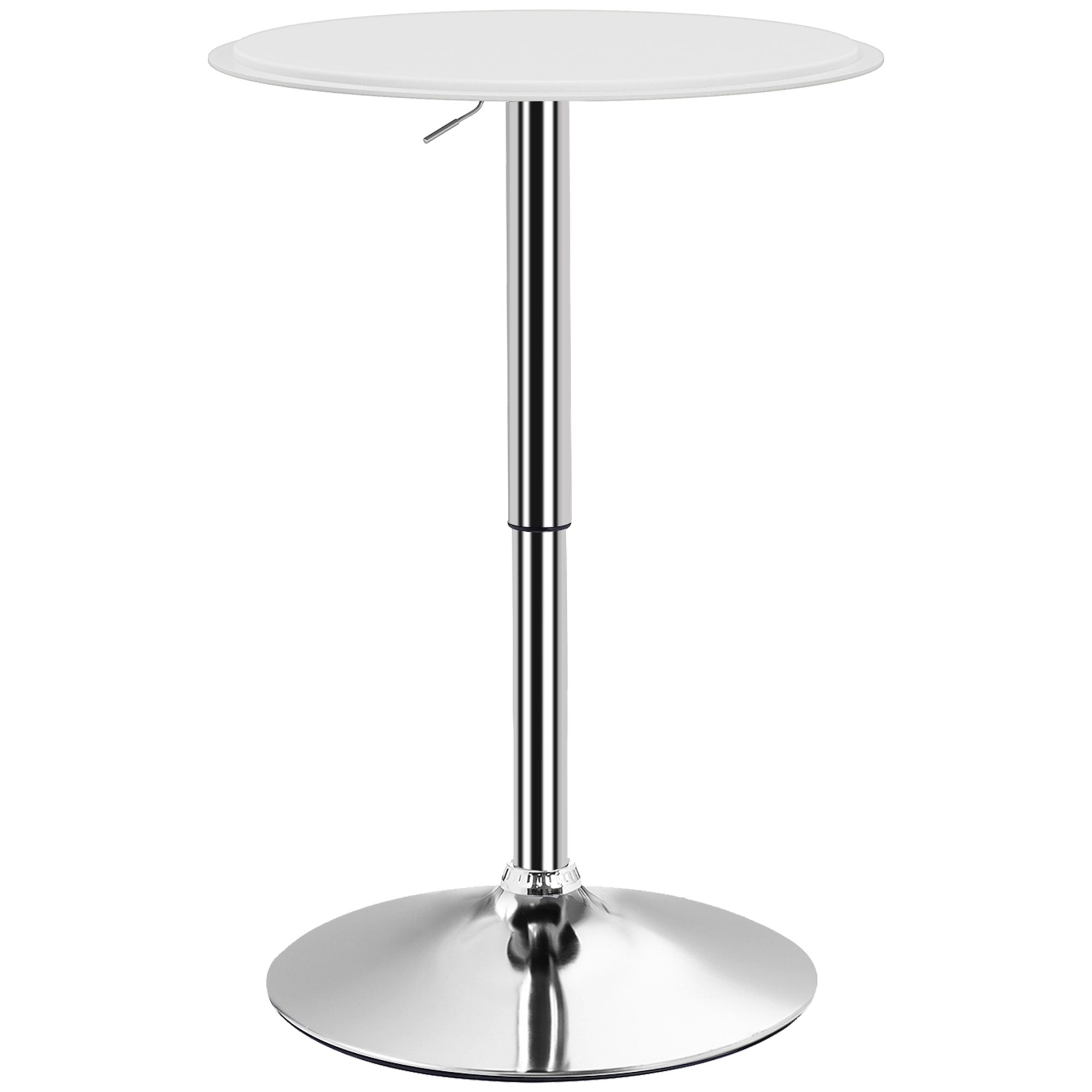 Modern Round Bar Table Adjustment Height Home Pub Bistro Desk Faux Leather Covered Wooden Top Chrome Base White