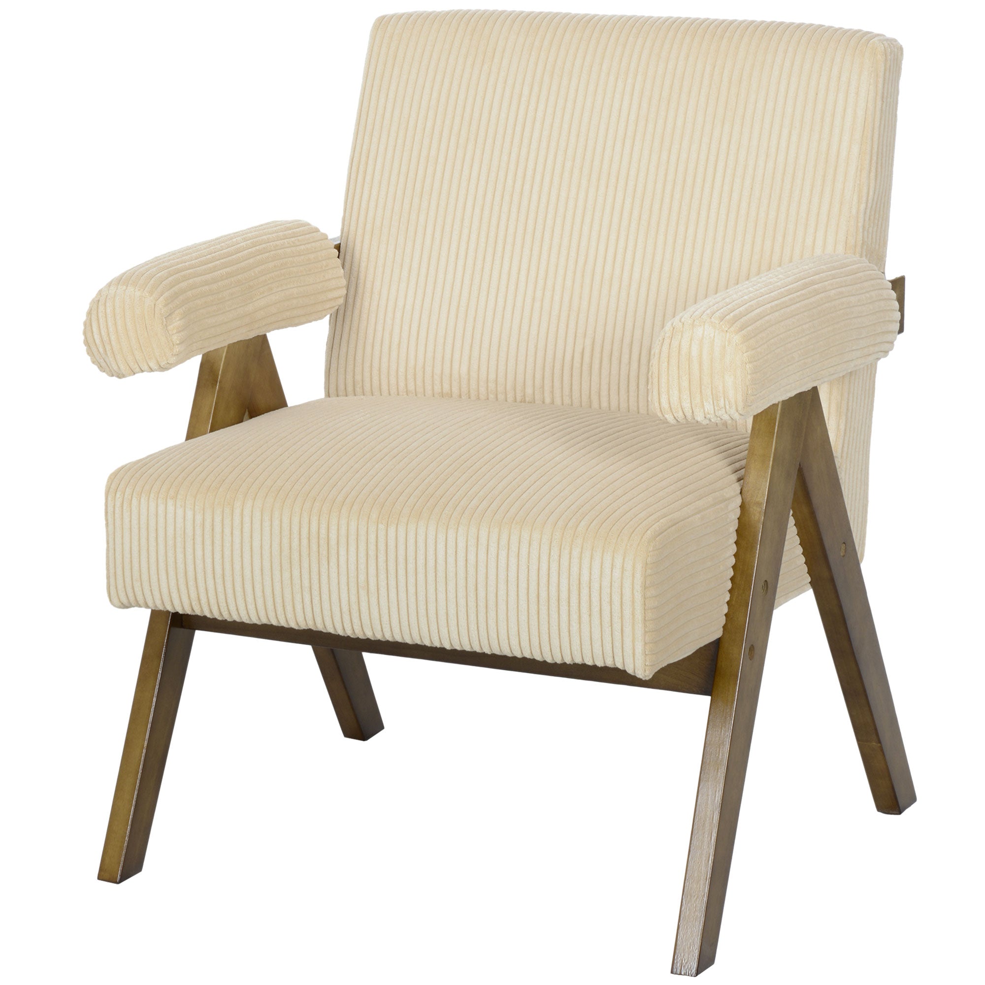 Corduroy Accent Chair Armchair with Wide Seat and Soft Padded Armrests for Reading, Bedroom, Beige