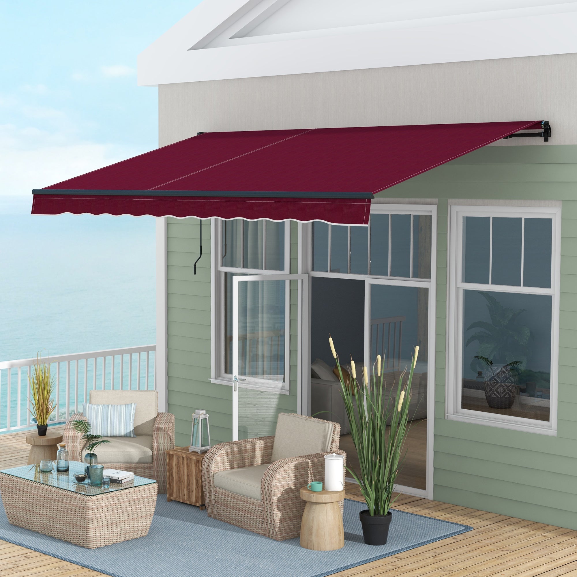 13' x 10' Retractable Awning, 280gsm UV Resistant Sunshade Shelter, for Deck, Balcony, Yard, Wine Red