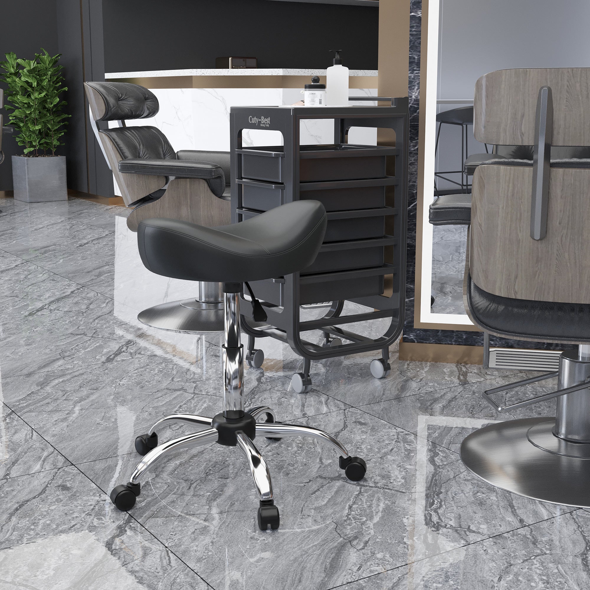 Saddle Stool, Height Adjustable Rolling Salon Chair with PU Leather for Massage, Spa, Clinic, Beauty and Tattoo, Grey