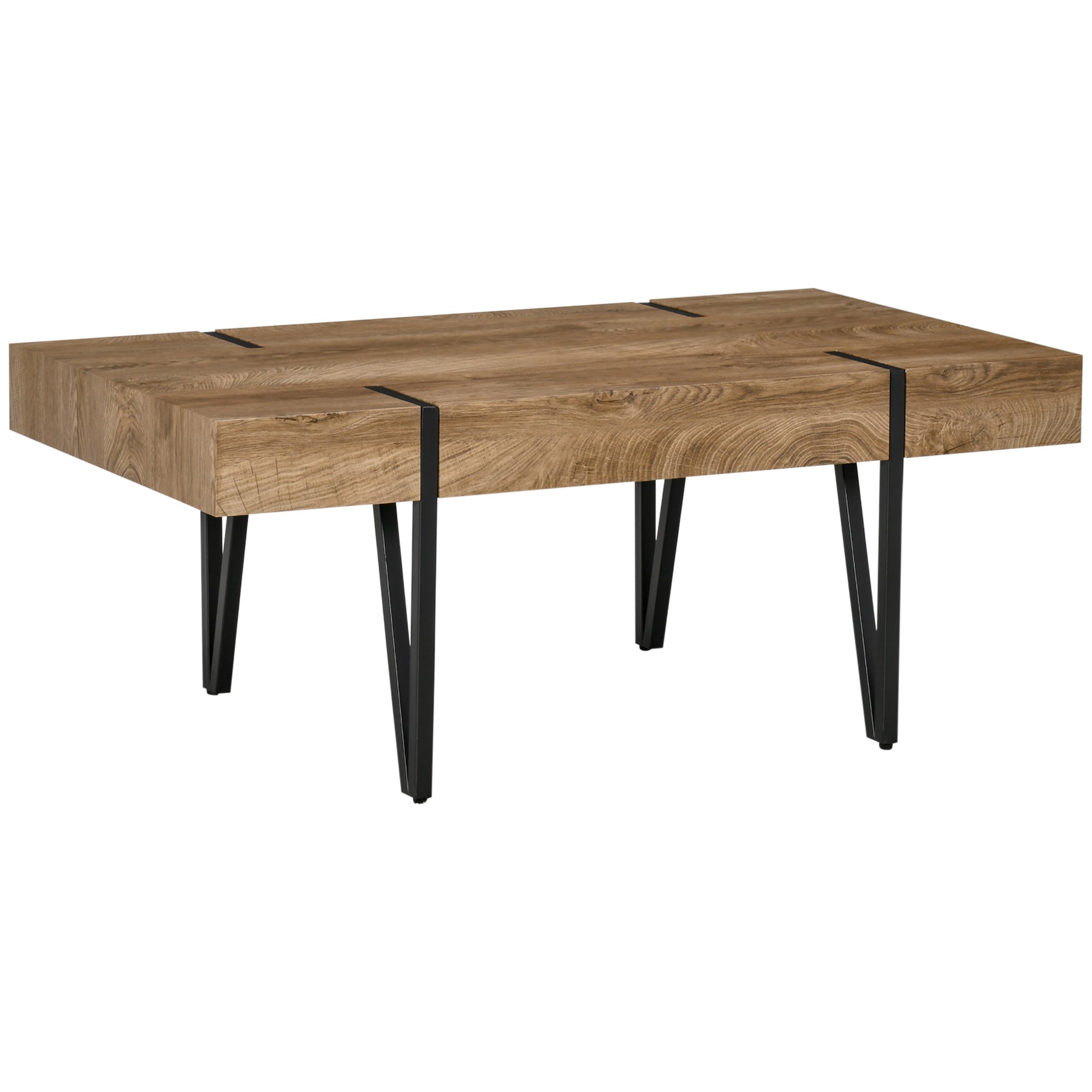 Rustic Coffee Table, Rectangle Nature Central Table with Steel Hairpin Legs for Living Room