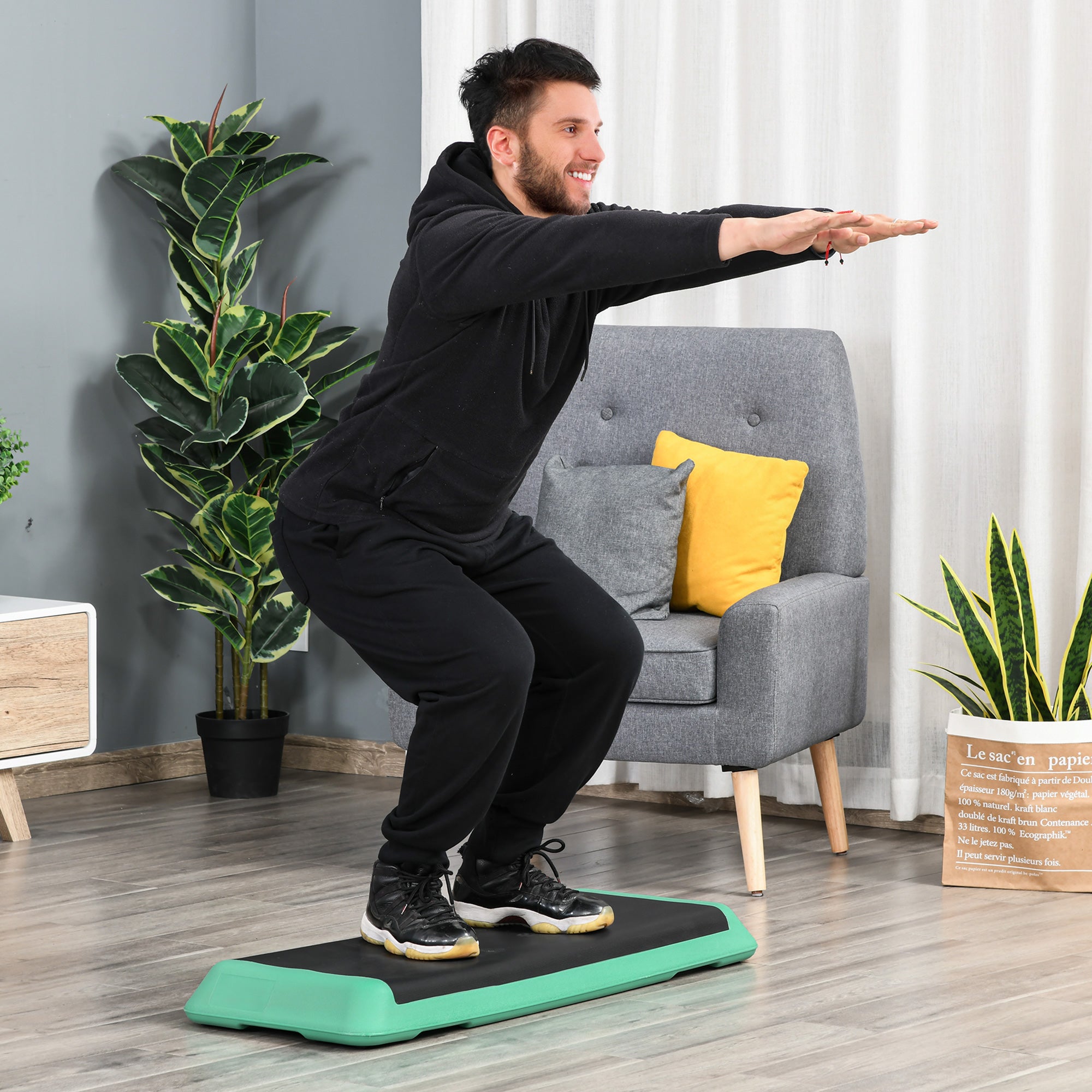 Soozier 43" Adjustable Aerobic Platform Stepper 3 Level with Risers 4” 6” 8” Cardio Fitness Trainer Workout Step Home Gym Exercise, Black Green