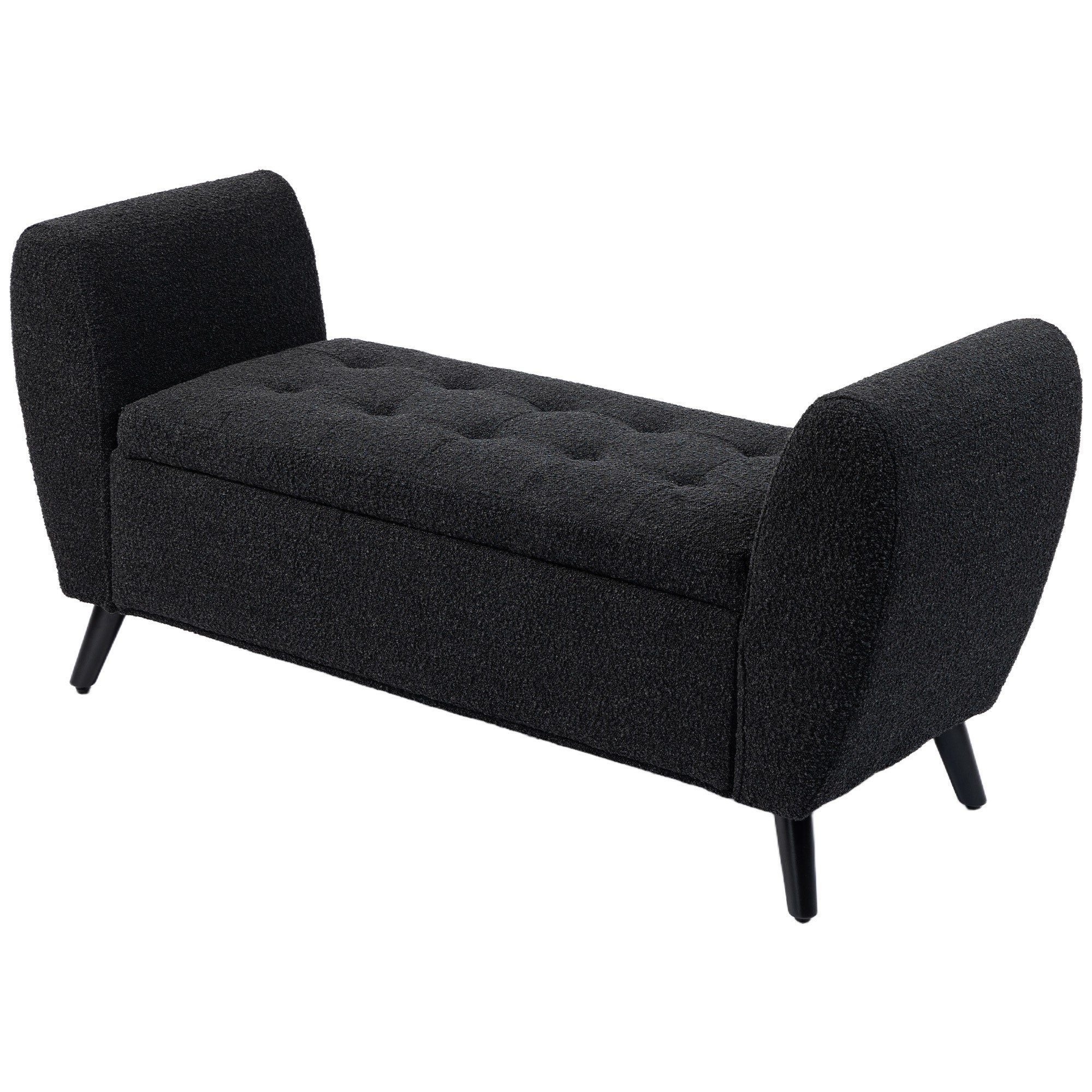 Upholstered Storage Bench with Arms, Modern Ottoman Bench for Bedroom, Entryway, and Living Room, Black
