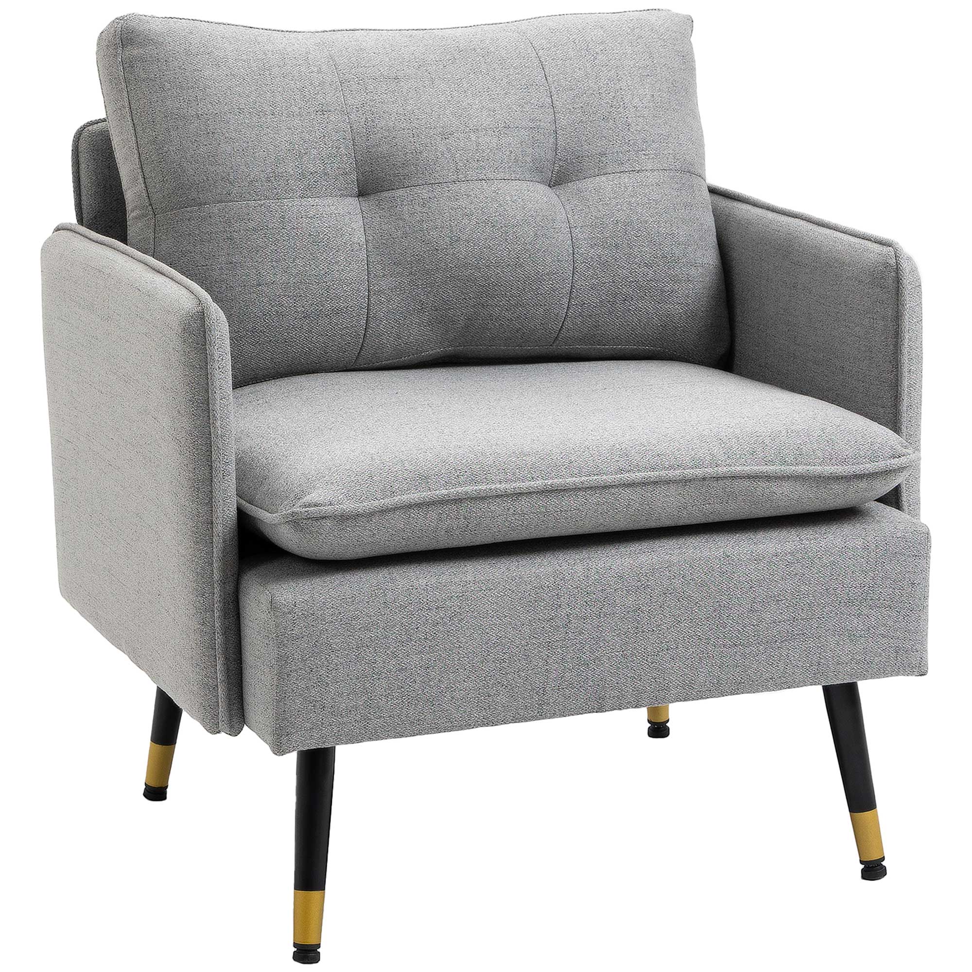 Accent Chair, Upholstered Armchair with Tufted Back Cushion and Steel Legs for Living Room, Bedroom, Grey