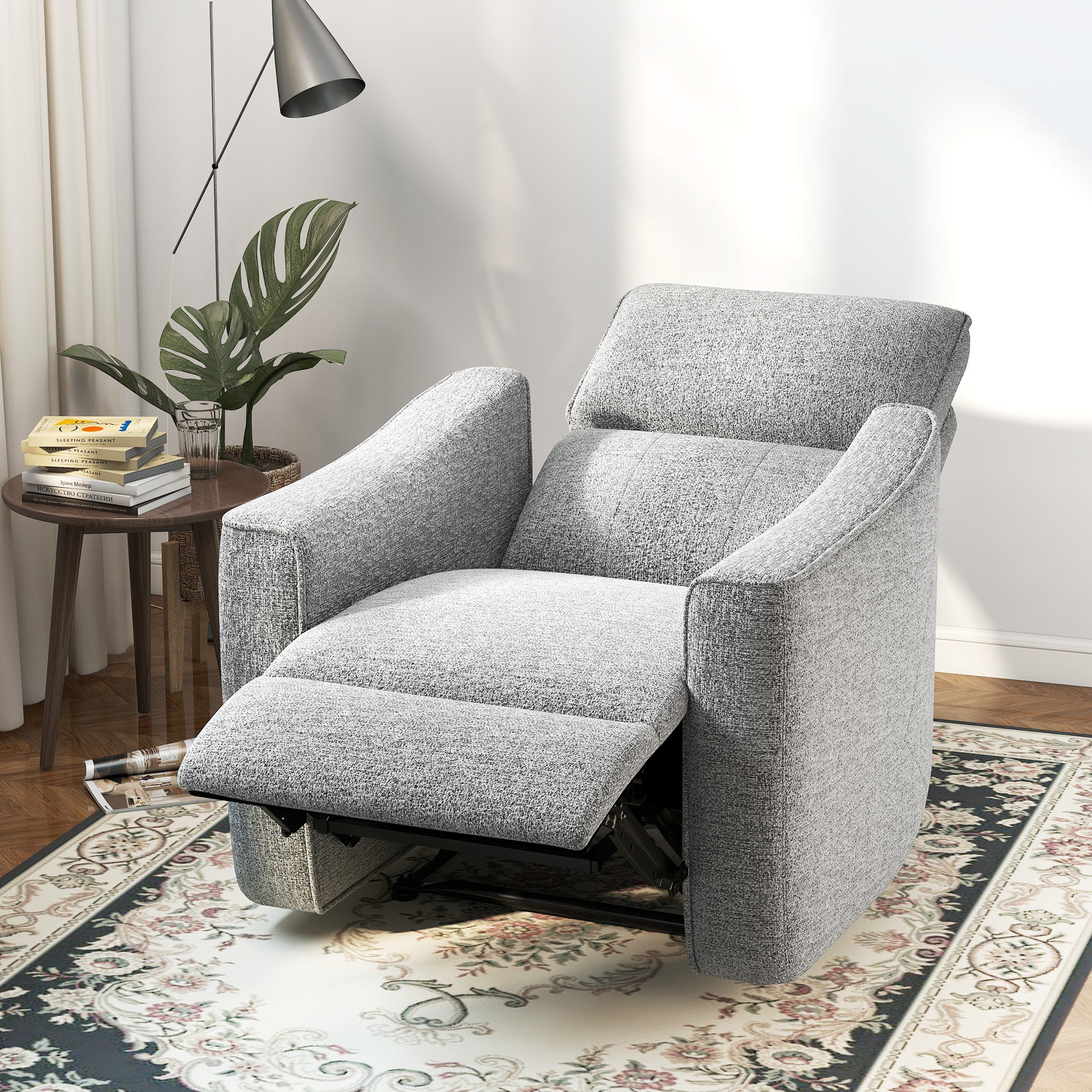 Power Recliner Chair, Linen-look Fabric Upholstered Recliner Chair with USB Ports, Footrest, Grey