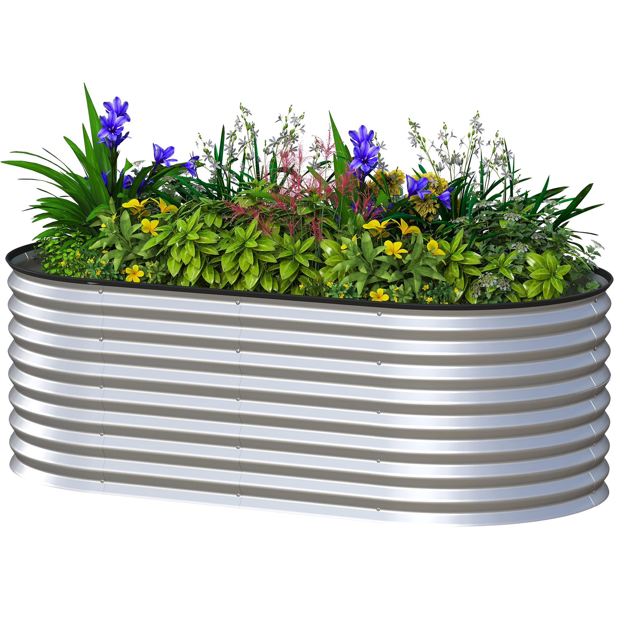 5 x 2.5 x 2 ft Galvanized Raised Garden Bed, Easy DIY Oval Planter Box with Safety Edging and Gloves, Silver