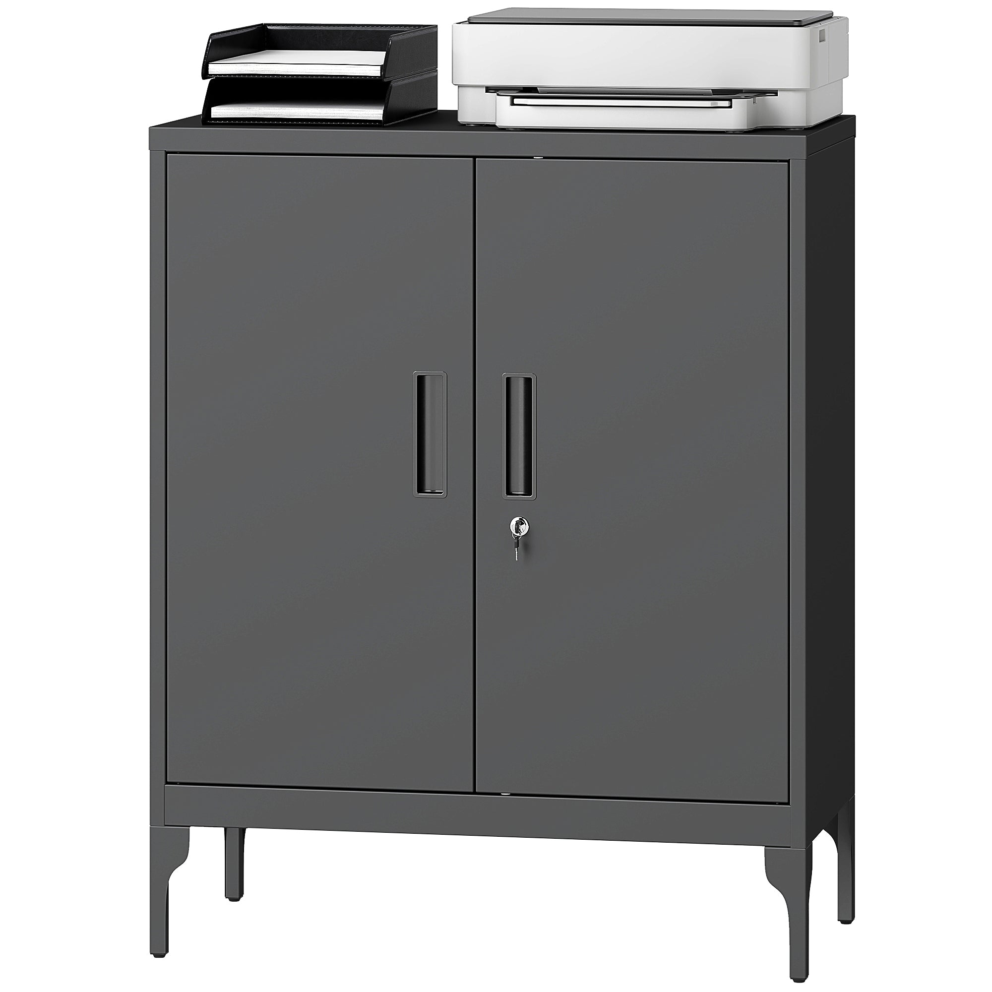 Office Storage Cabinet with Lock, Filing Cabinet with Adjustable Shelves and Doors for Home Office, Garage, Black