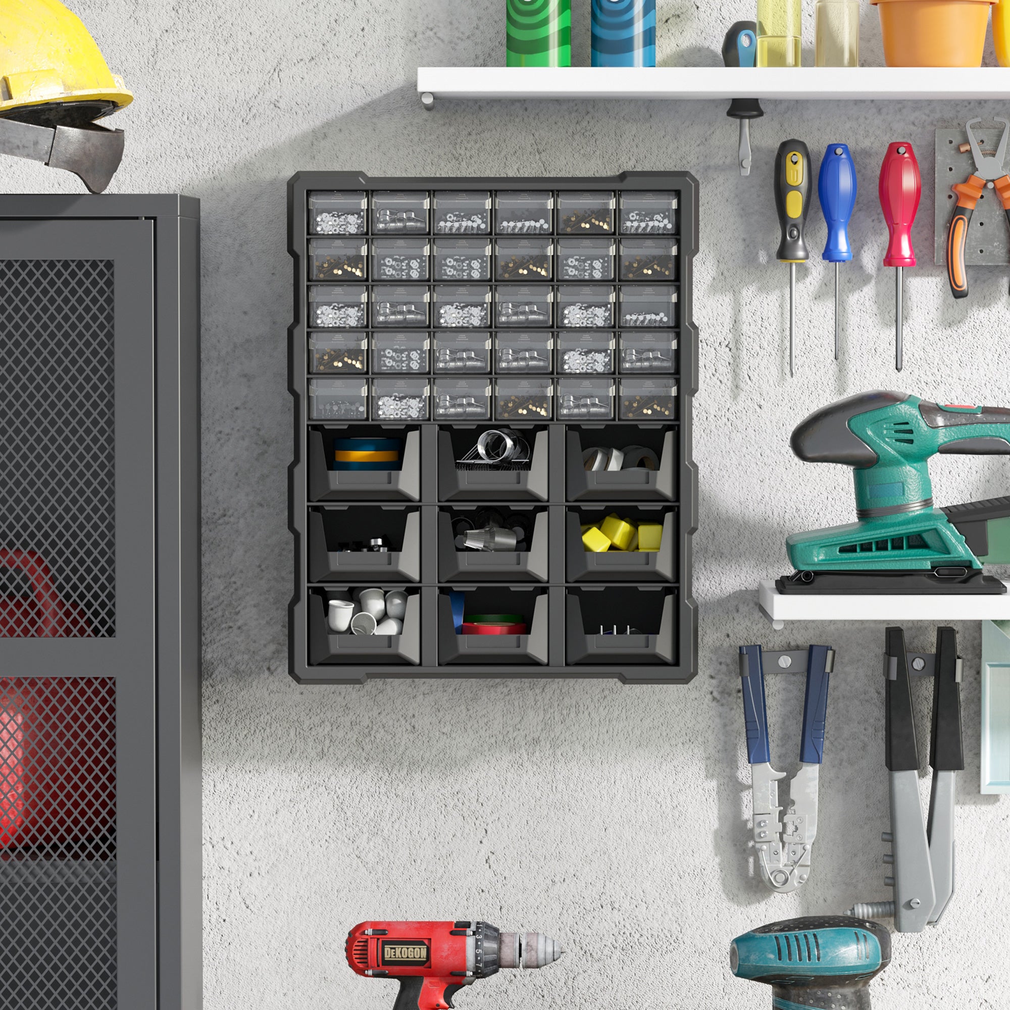 Plastic 39 Drawer Parts Organiser Wall Mount Storage Cabinet for Small Nuts Bolts Tool Black