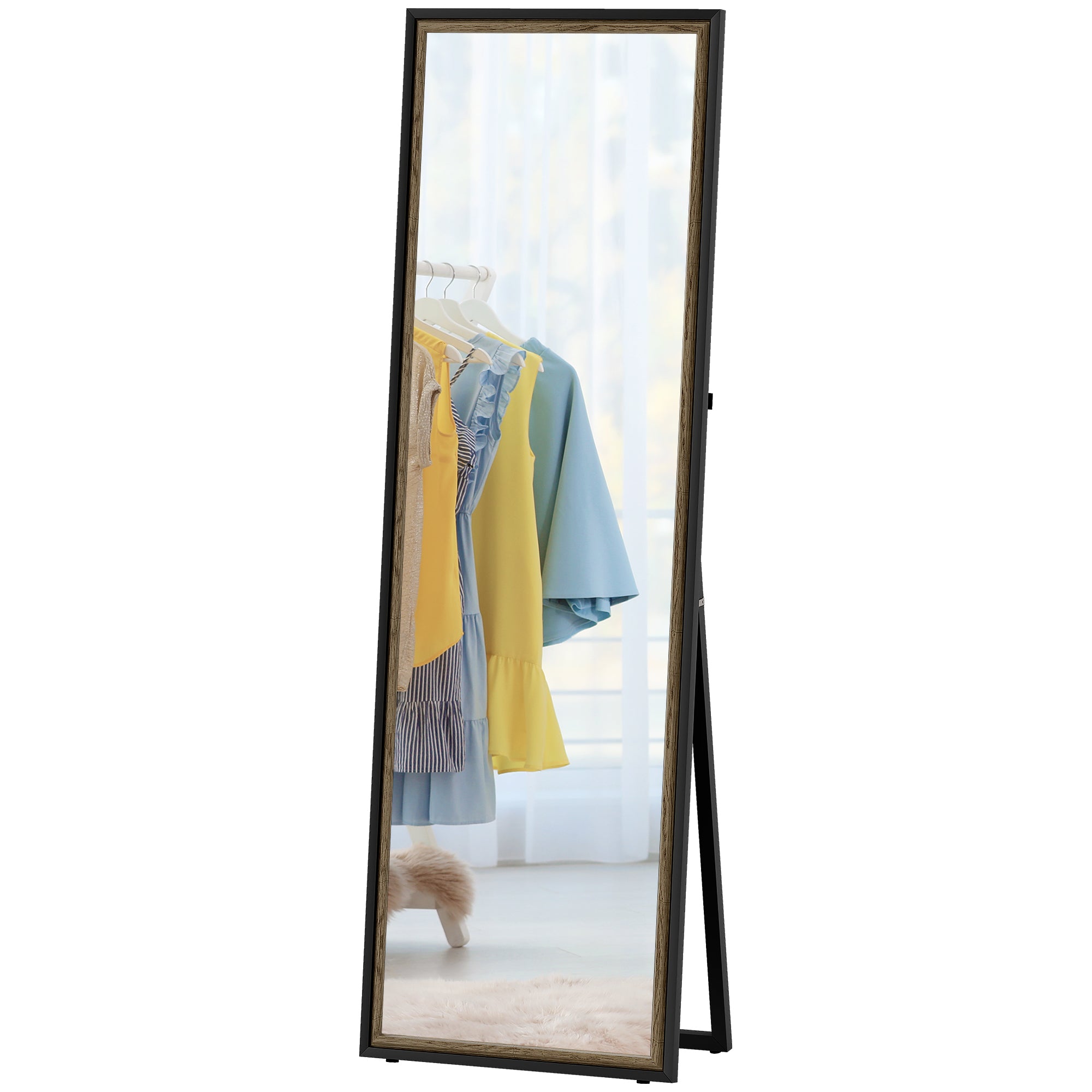 Full Length Mirror, 64" x 21" Rectangle Full Body Mirror with Dual-Tone Frame for Bedroom, Black