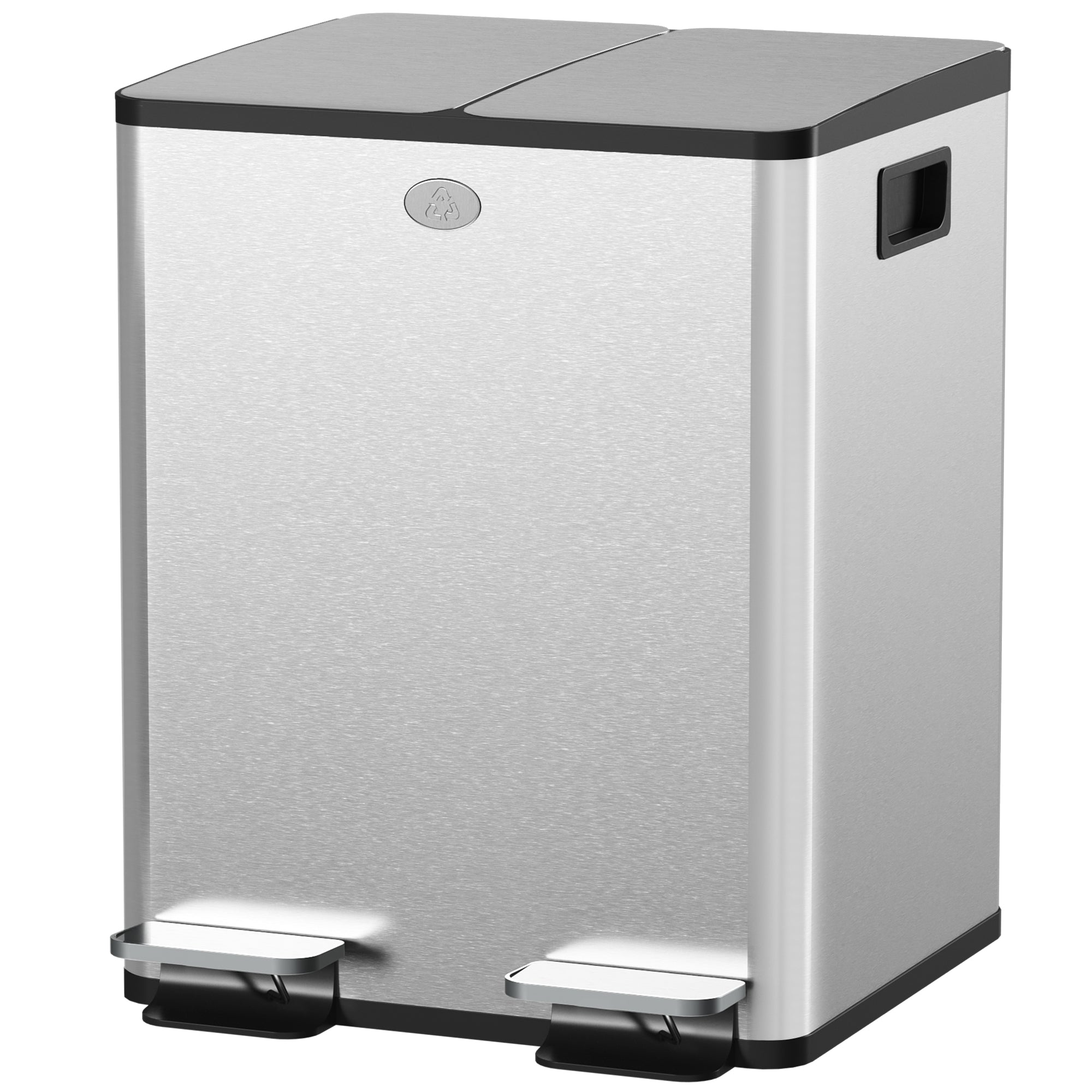 Dual Garbage Bin, Soft-Close Trash Can with Foot Pedal, 2 x 20 Liter Garbage Can with Removable Inner Buckets, Silver