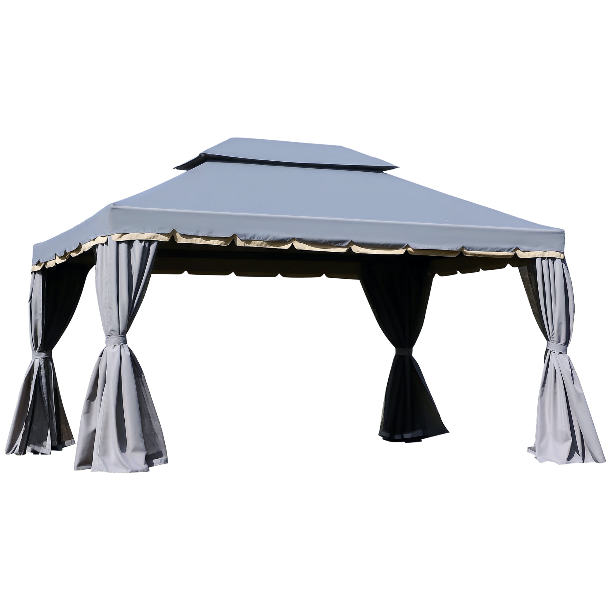 13' x 10' Patio Gazebo Canopy with 2-Tier Polyester Roof, Vented Mesh Sidewall & Strong Aluminum Frame, Grey