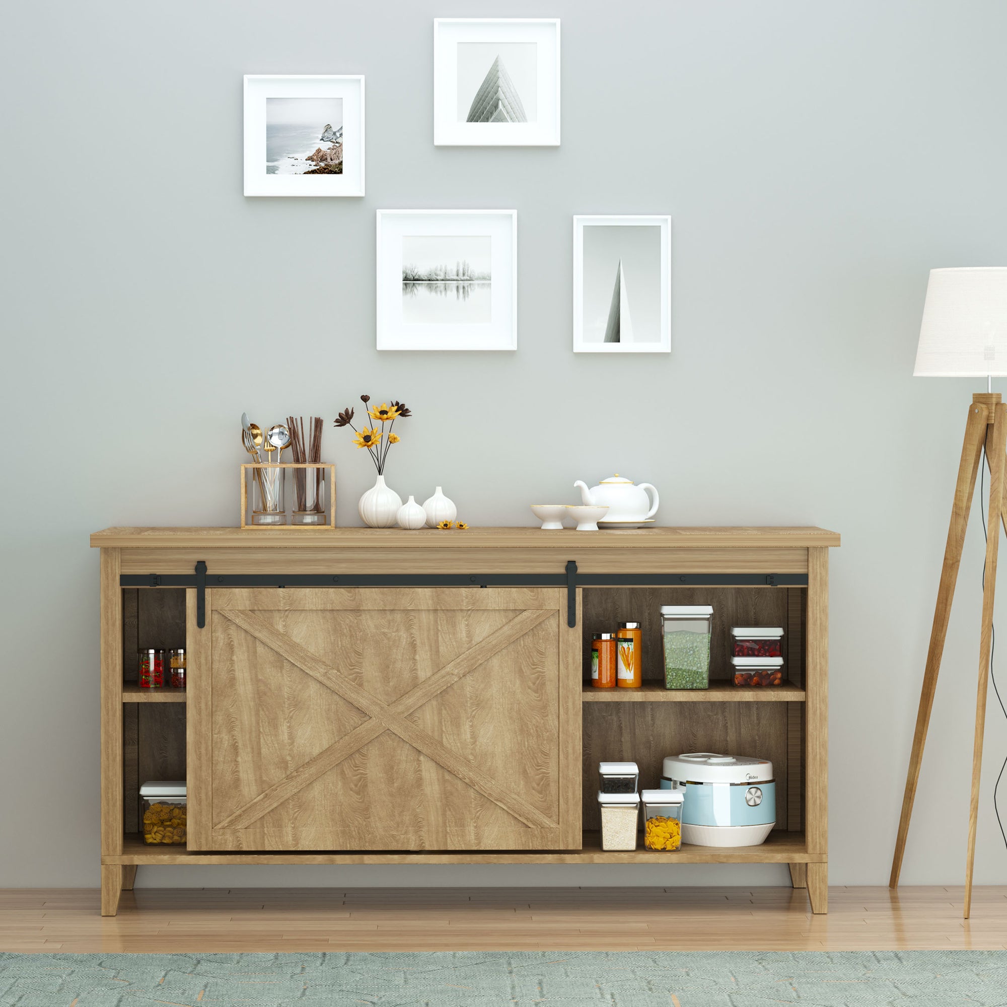 6FT Antique Sliding Barn Wood Door Hardware Kit Cabinet Closet Hanger Set for Single Door Coffee